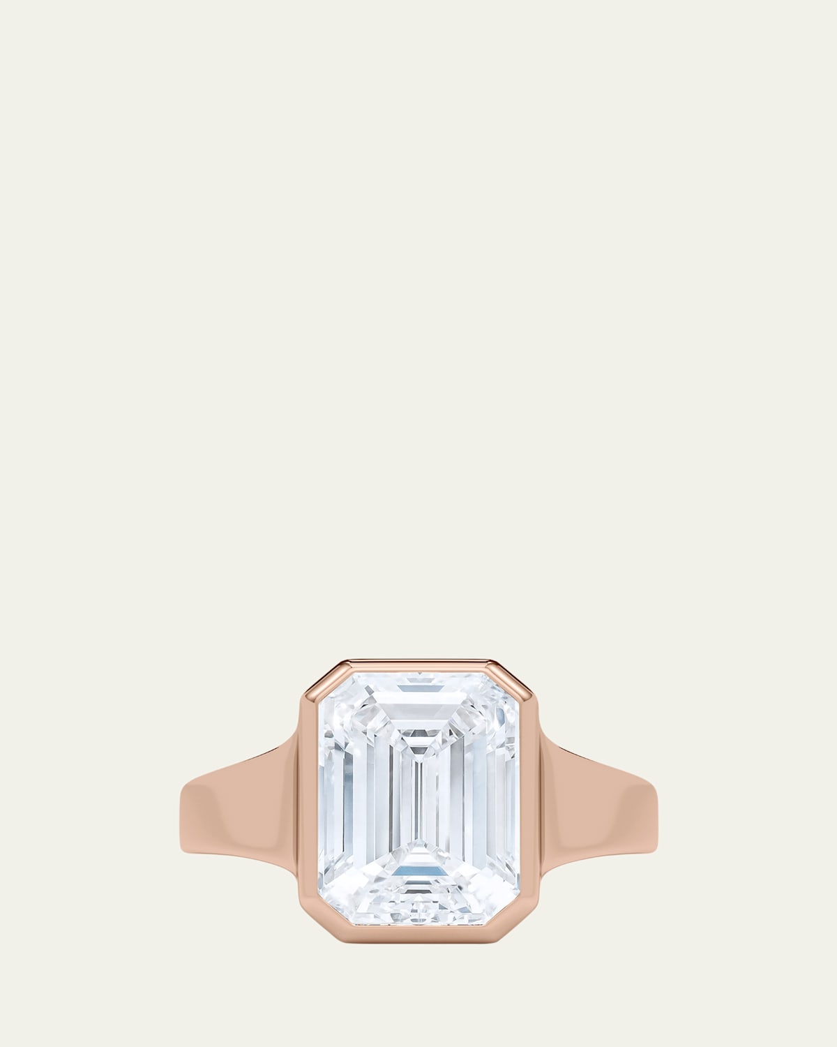 18K Emerald Cut Lab Grown Diamond Cigar Bezel Ring, 3.0tcw