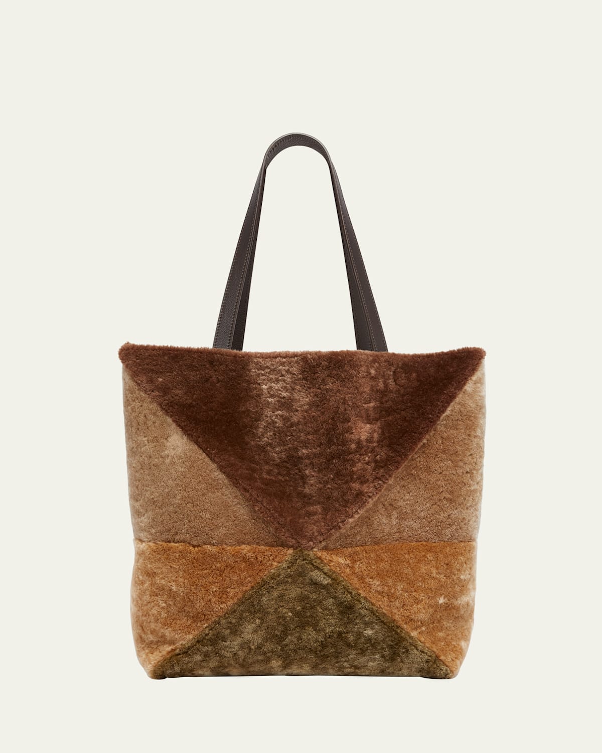 Loewe Puzzle Fold Large Sheep Shearling Fur Tote Bag In Multicolor