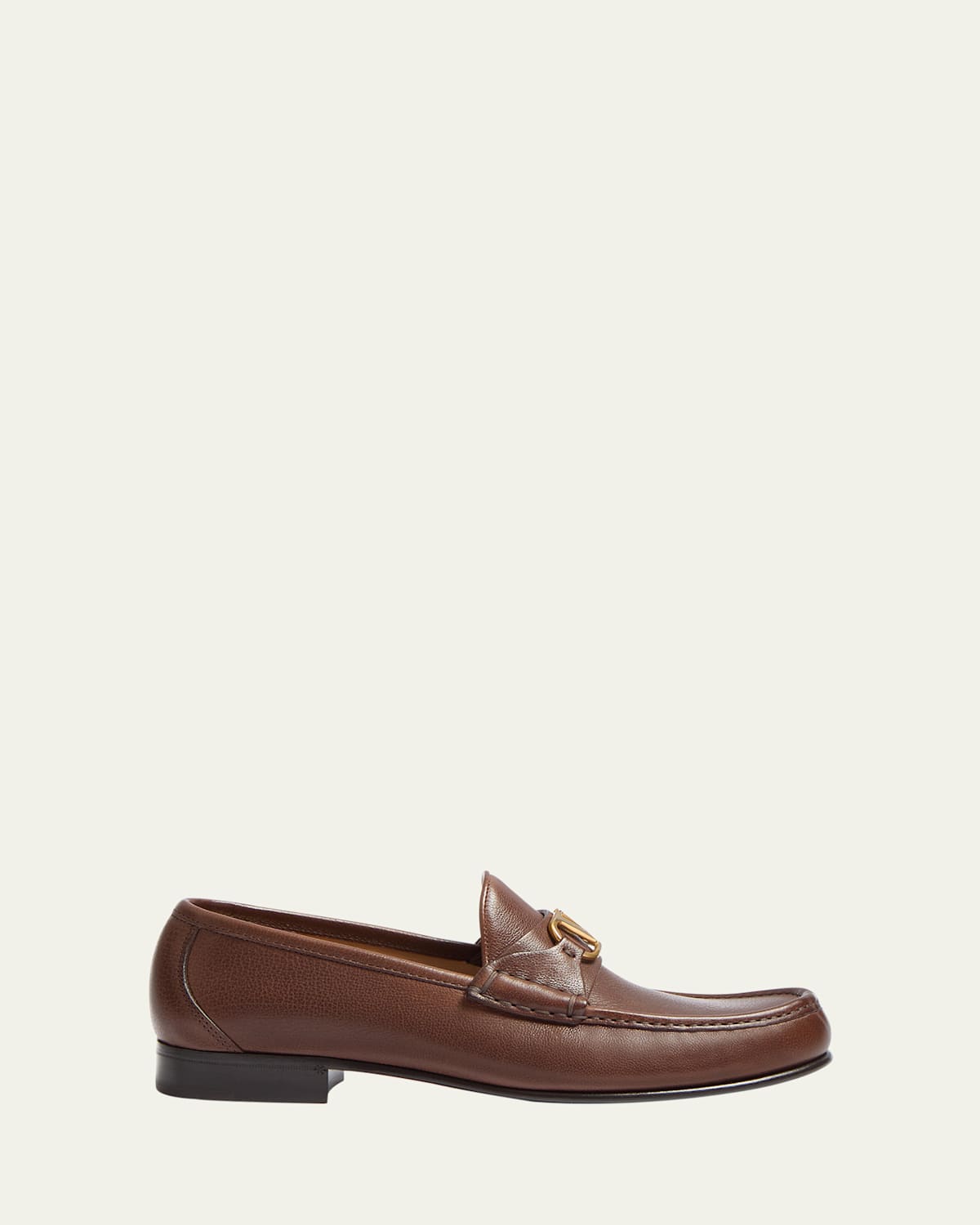 Valentino Loafers Leather Gold-tone Hardware In Bark
