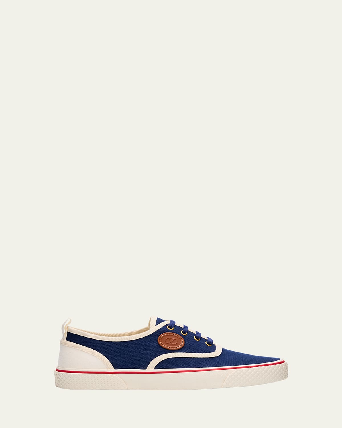Valentino Garavani Blue Low Top Sneakers With Vlogo Patch On The Side In Cotton Man In Indigo/ivory