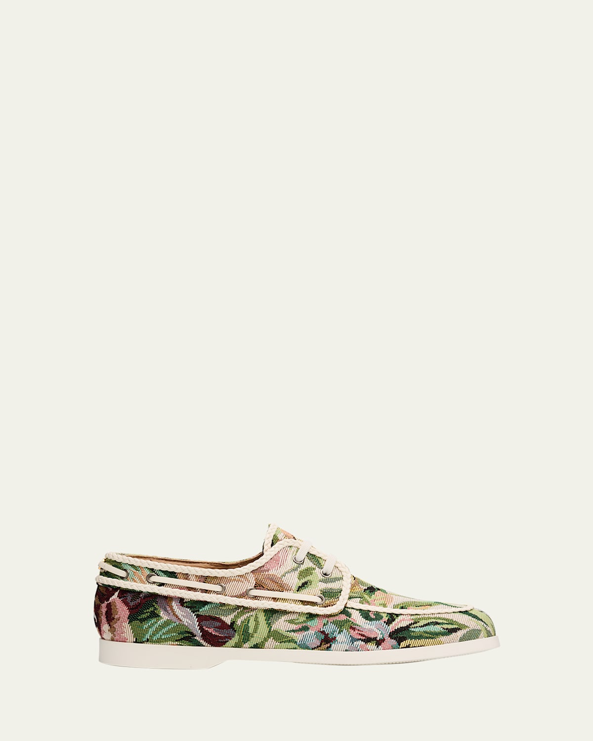 Valentino Garavani Men's Palm Avenue Jacquard Boat Shoes In Grn/brn/wht