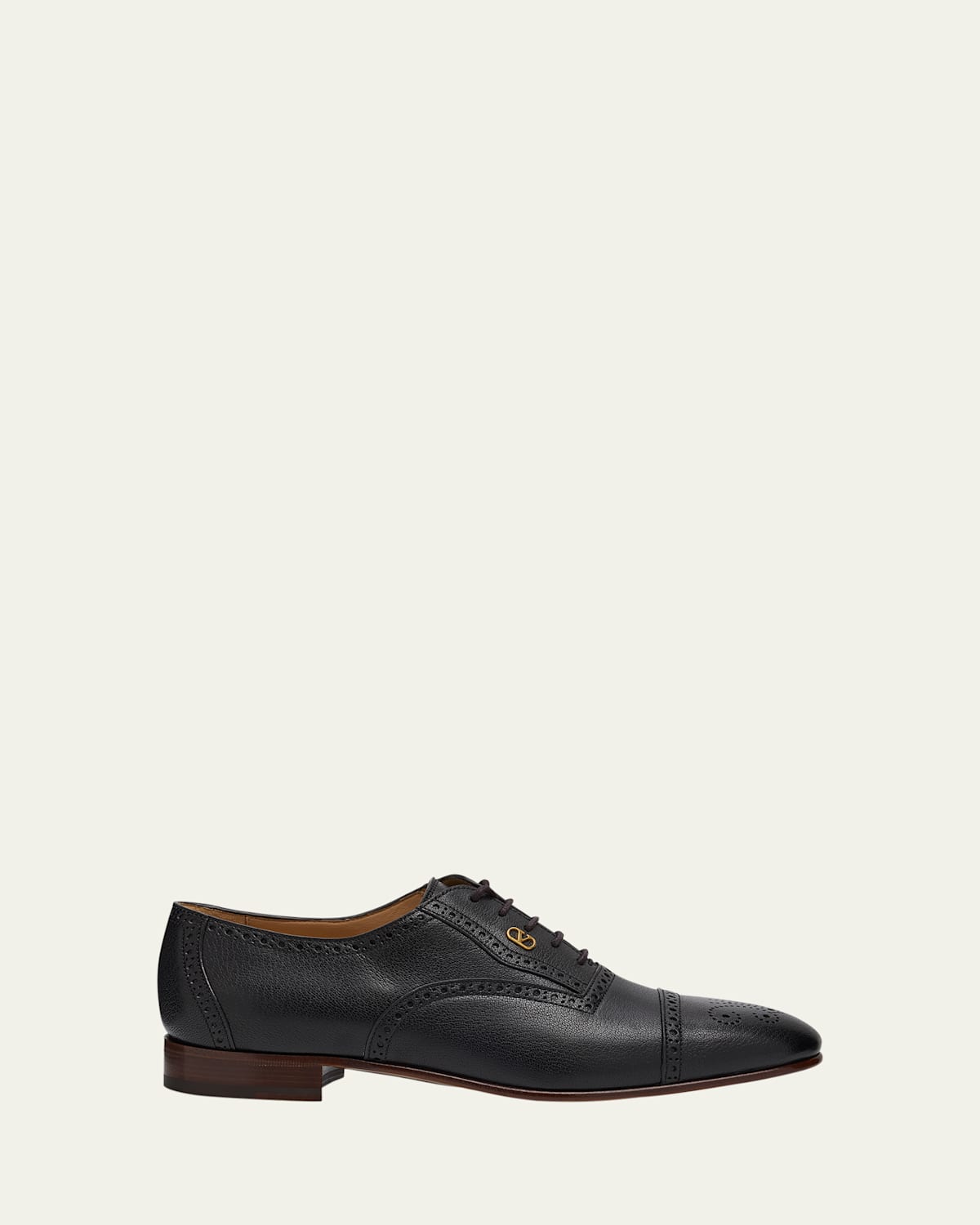 Valentino Men's Brogue Cap-toe Leather Oxfords In Black