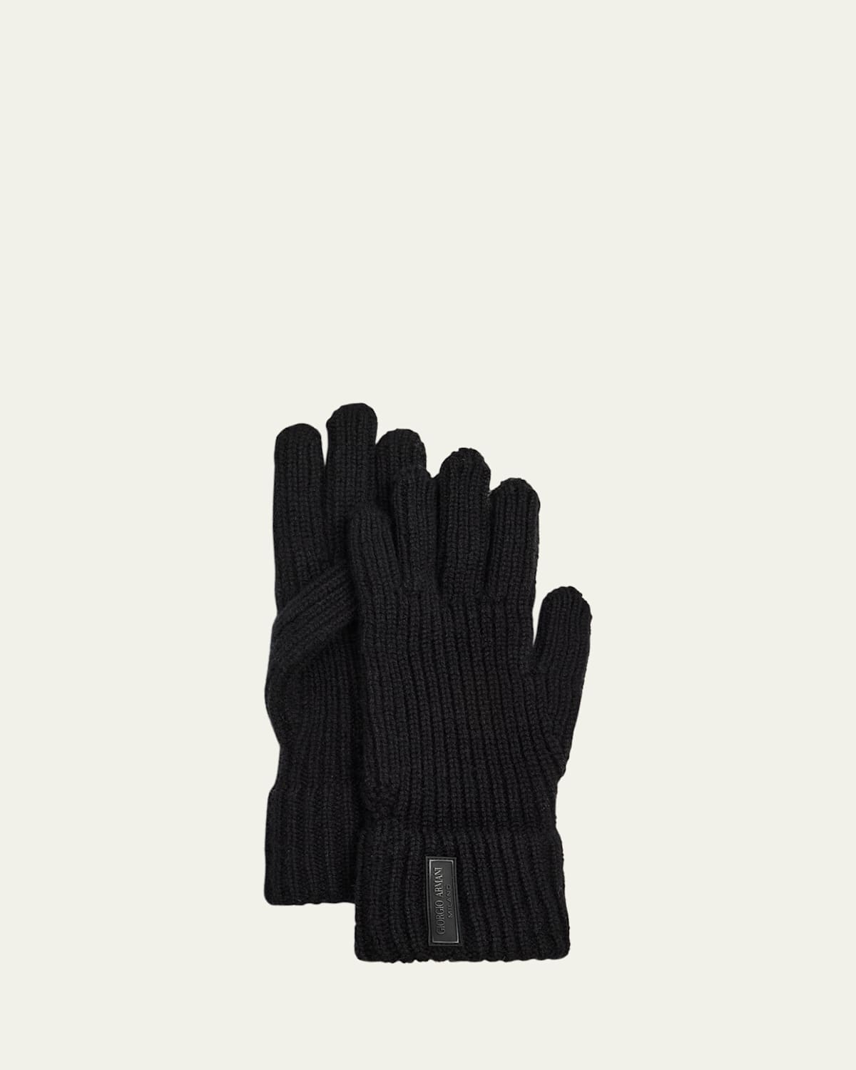 Giorgio Armani Men's Cashmere Knit Gloves In Solid Black