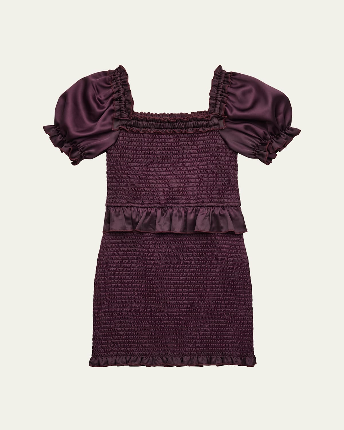 Girl's Tween Smocked Dress W/ Puffer Sleeves, Size S-XL