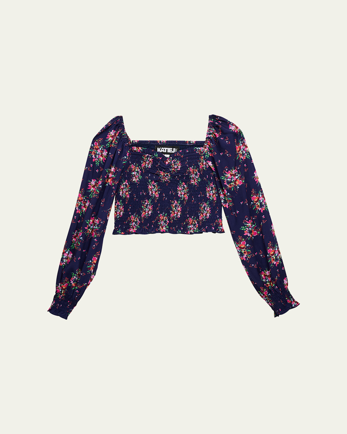 Girl's Floral-Print Smocked Top, Size S-XL