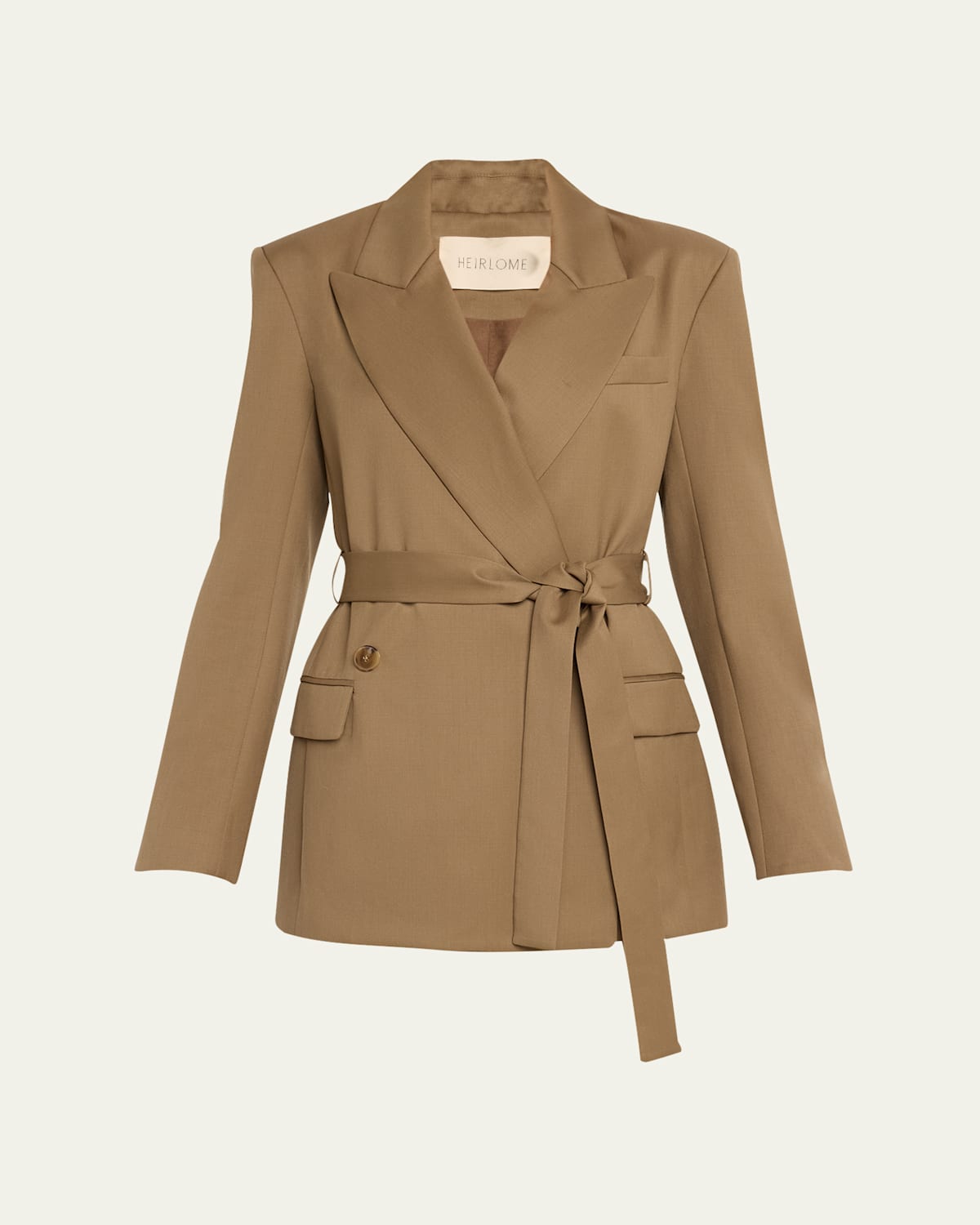 Augustina Double-Breasted Self-Tie Wool Blazer