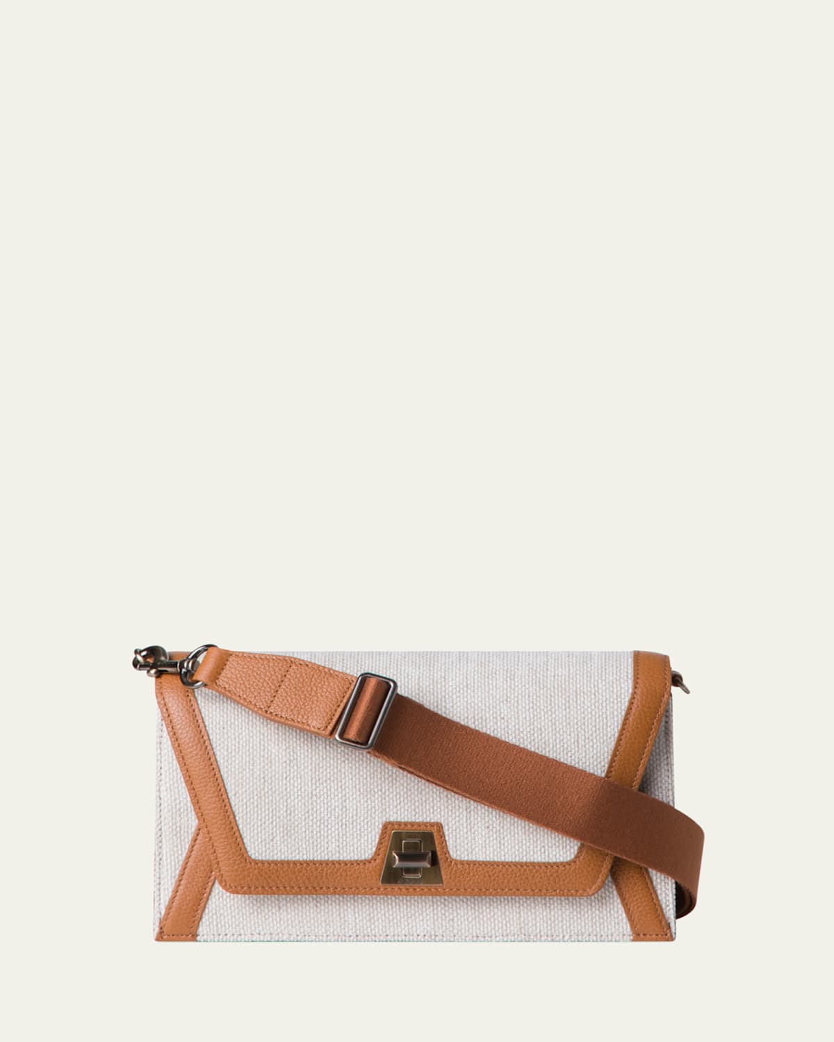 Shop Akris Anouk City Canvas & Leather Crossbody Bag In Stucco Cuoio