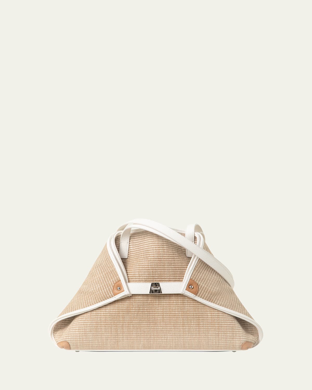 AKRIS AI RAFFIA & LEATHER TOTE BAG 