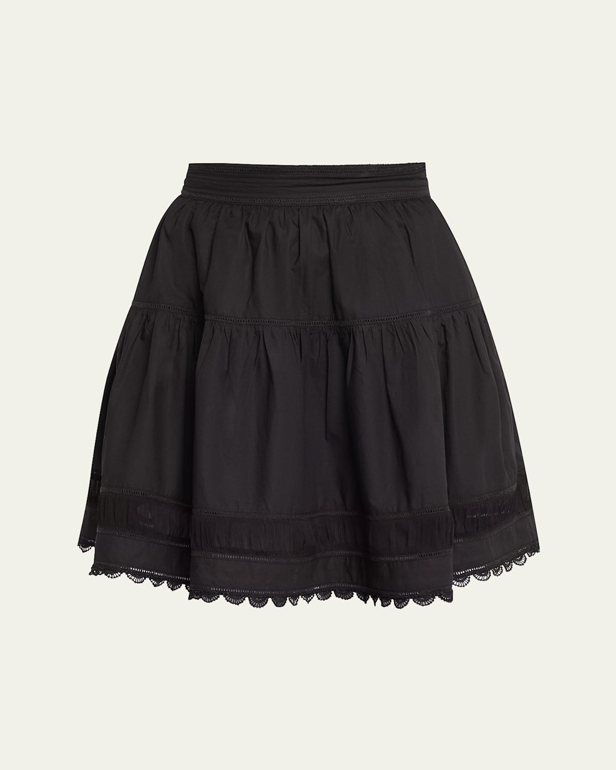 Shop Ulla Johnson Ayla Scalloped Lace-inset Cotton Mini Skirt In Noir