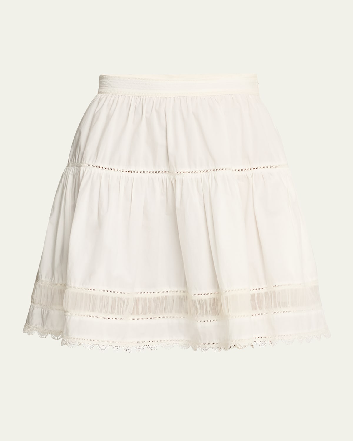 Shop Ulla Johnson Ayla Scalloped Lace-inset Cotton Mini Skirt In Cowrie