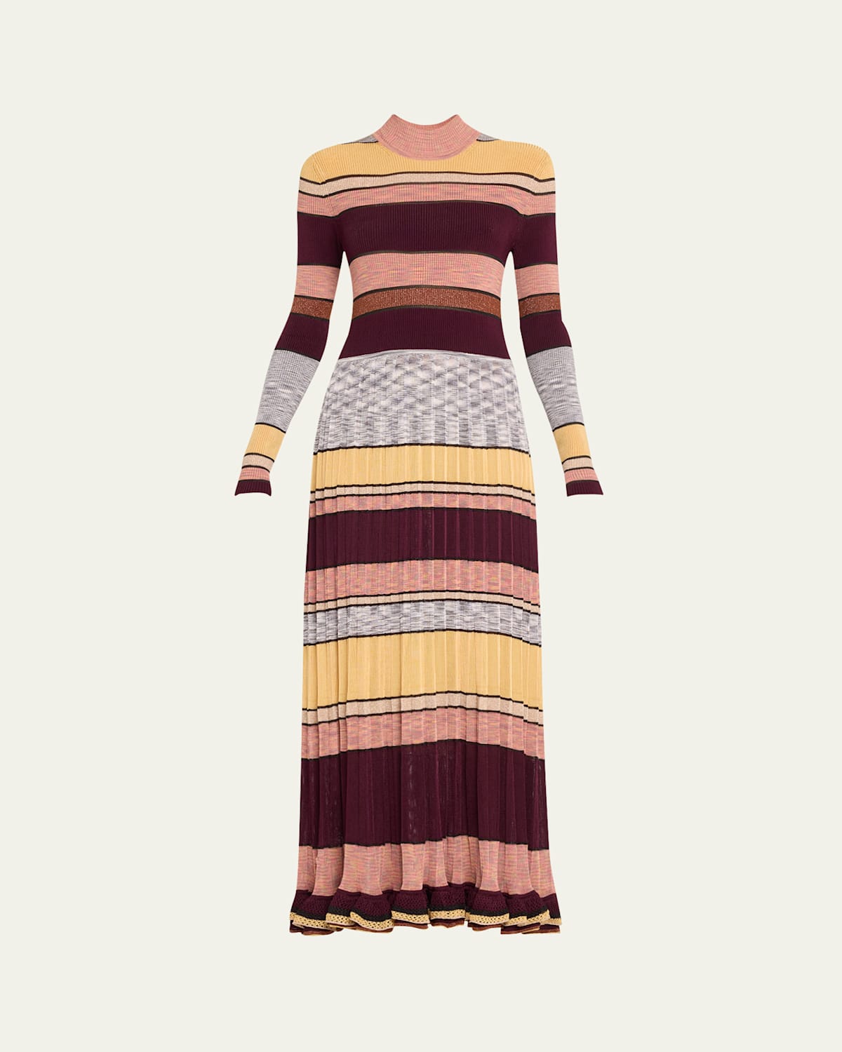 Shop Ulla Johnson Evangeline Striped Mock-neck Knit Maxi Dress In Sundown