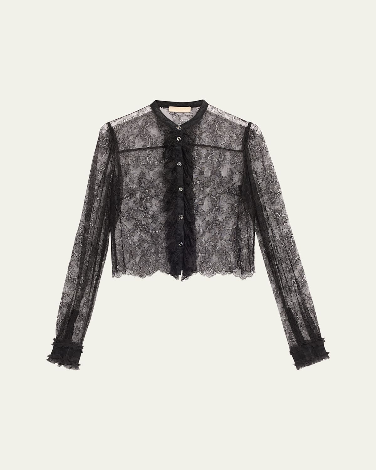 Ulla Johnson Cecile Ruffle-trim Floral Lace Blouse In Noir