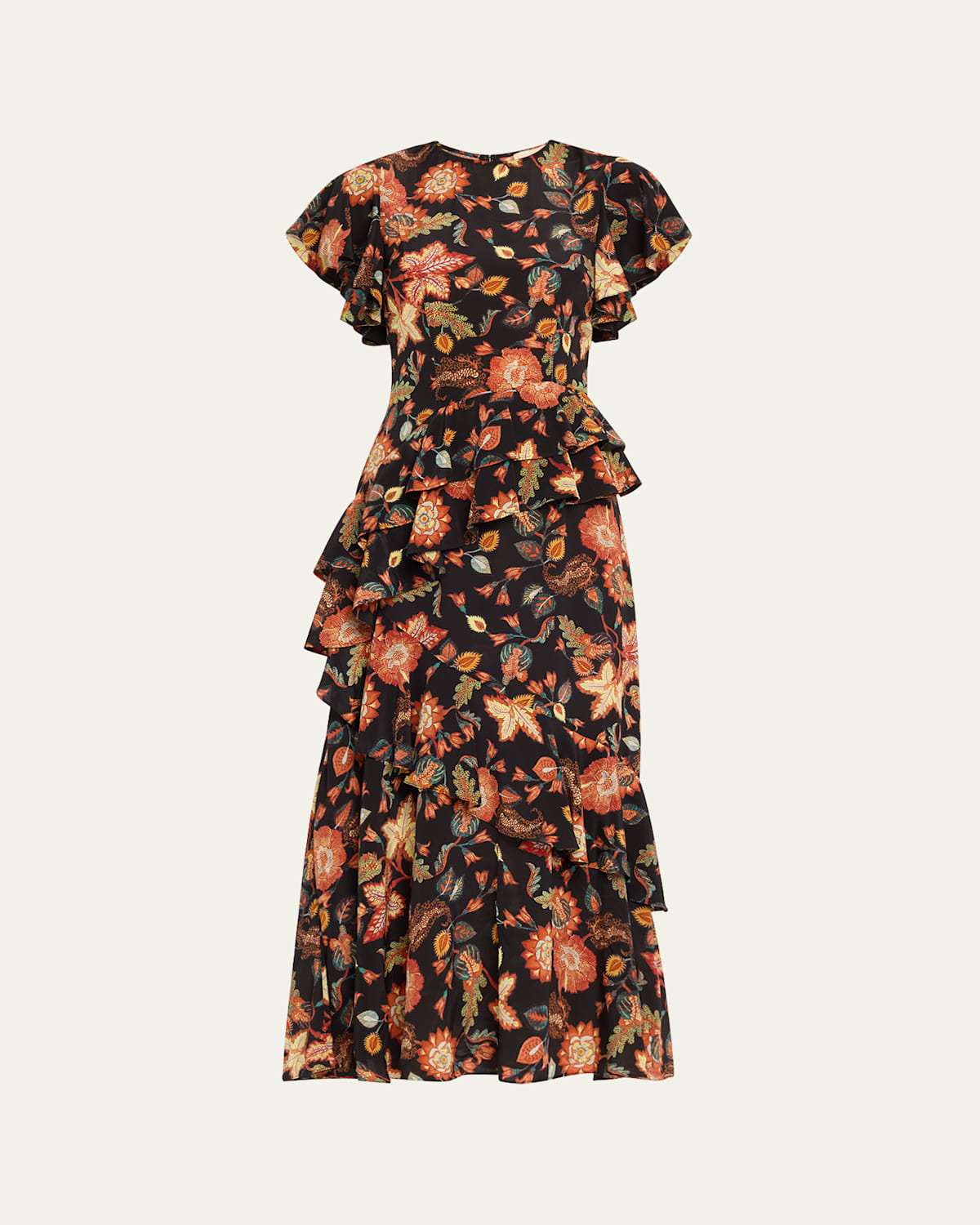 Ulla Johnson Amaia Floral-print Ruffle Midi Dress In Hellebore