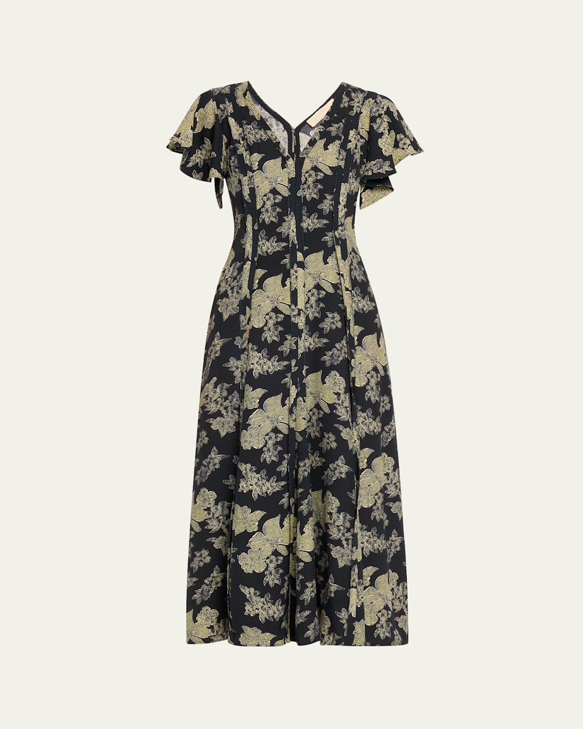 Ulla Johnson Evette Seamed Floral-print Midi Dress In Minuit
