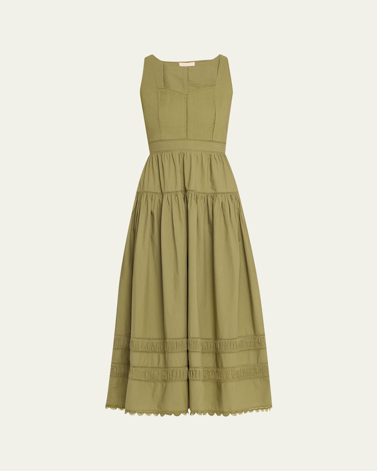 Ulla Johnson Isadora Ruched Lace-inset Sweetheart Maxi Dress In Lichen