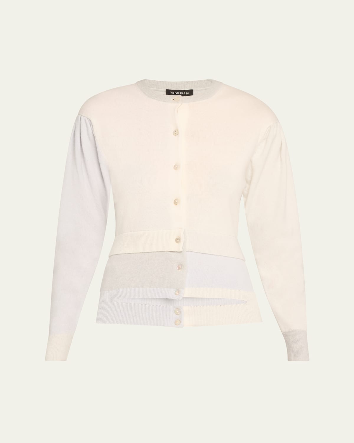 Layered Puff-Sleeve Cutout Cashmere Cardigan