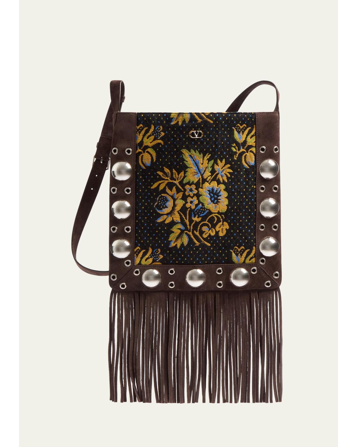 Men's Nellcote Suede and Jacquard Fringe Crossbody Bag