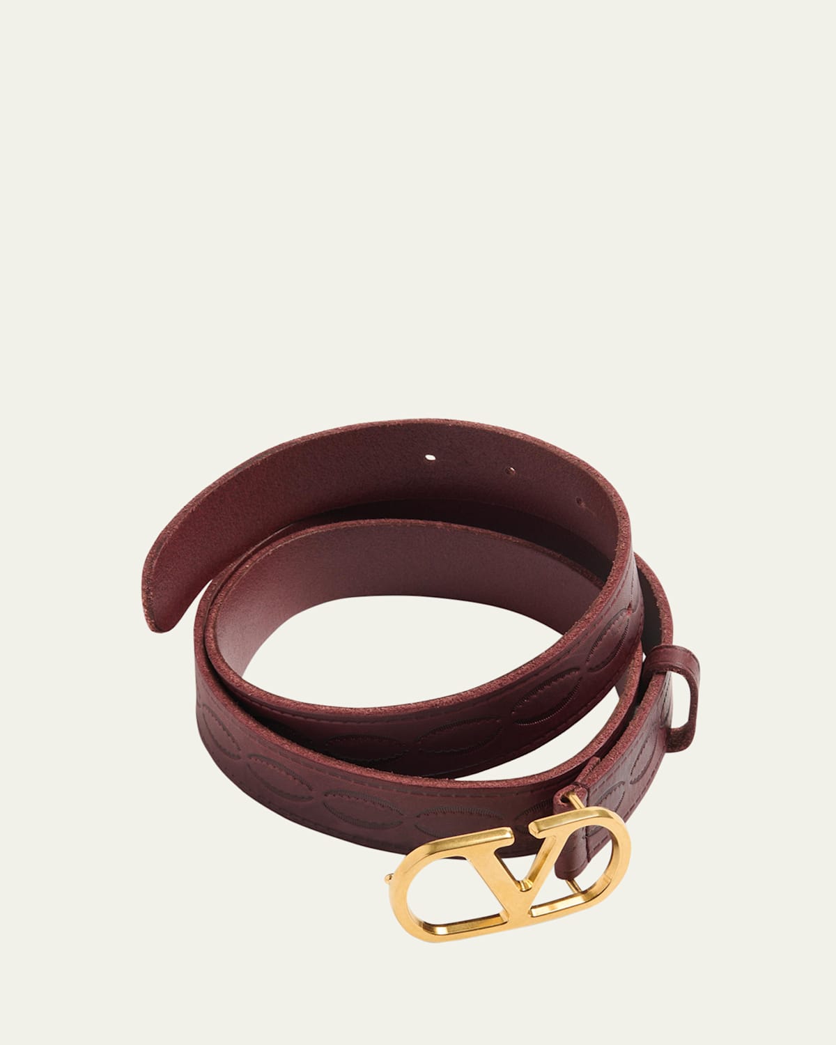 Valentino Men's Leather V Logo Buckle Belt In Rdk Dr Aubergine