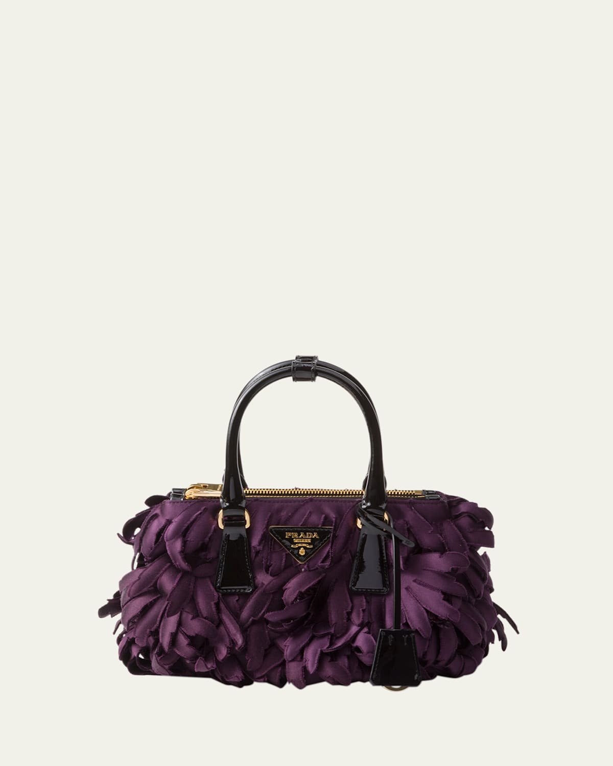 Prada Galleria Feathered Leather Top-handle Bag In Purple