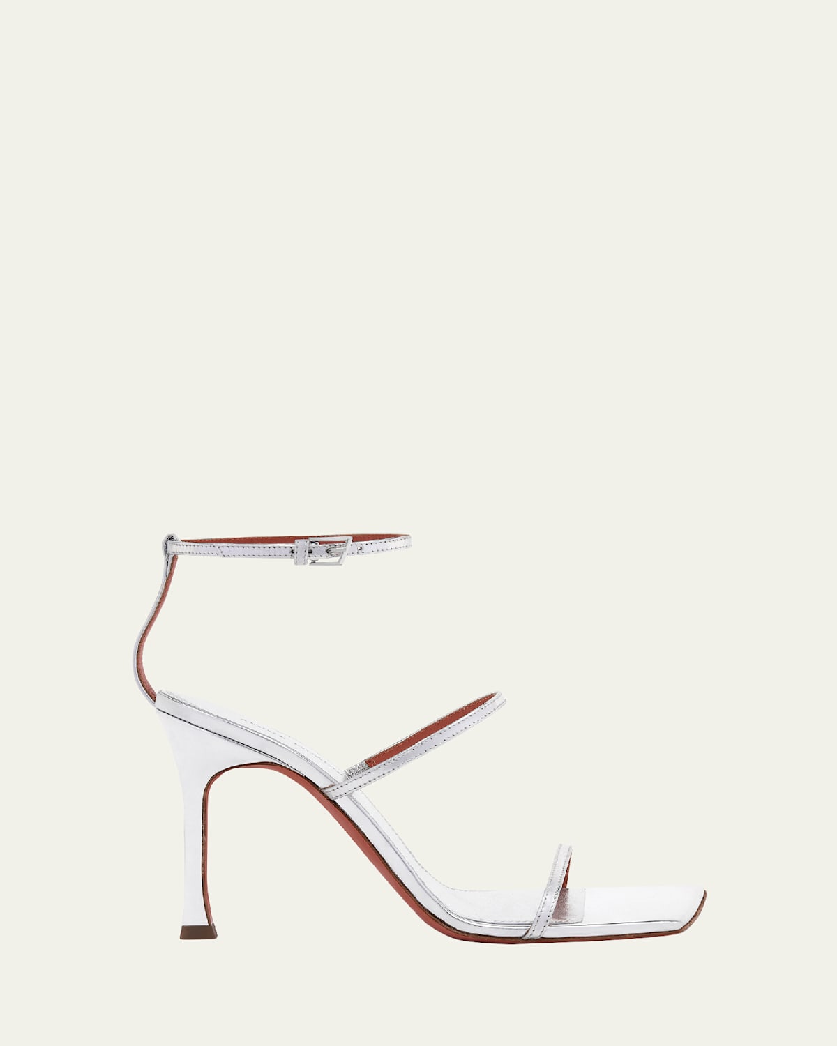 Amina Muaddi Maya Metallic Strappy Stiletto Sandals In Silver