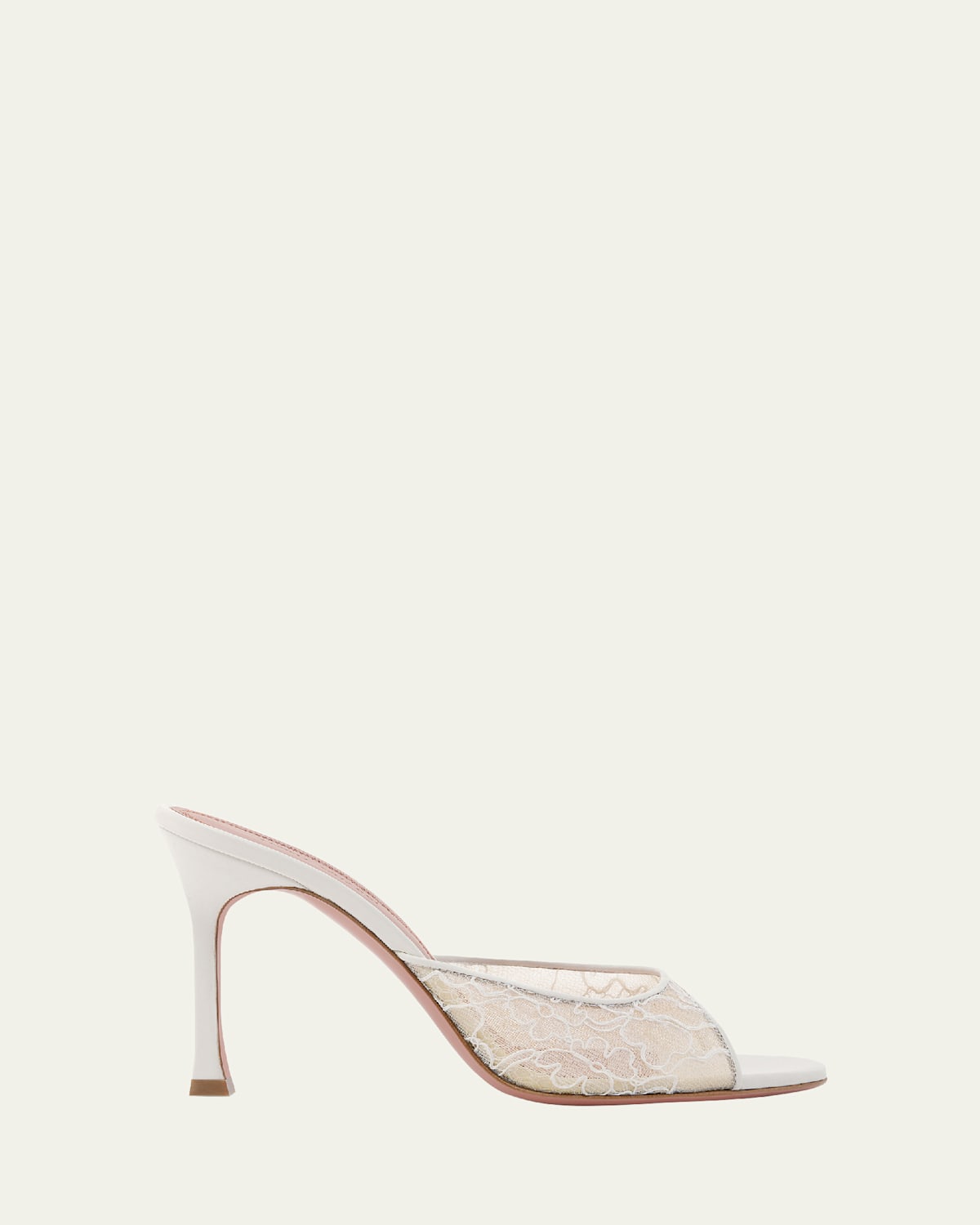 Shop Amina Muaddi Alexa Lace Stiletto Mule Sandals In Ivory