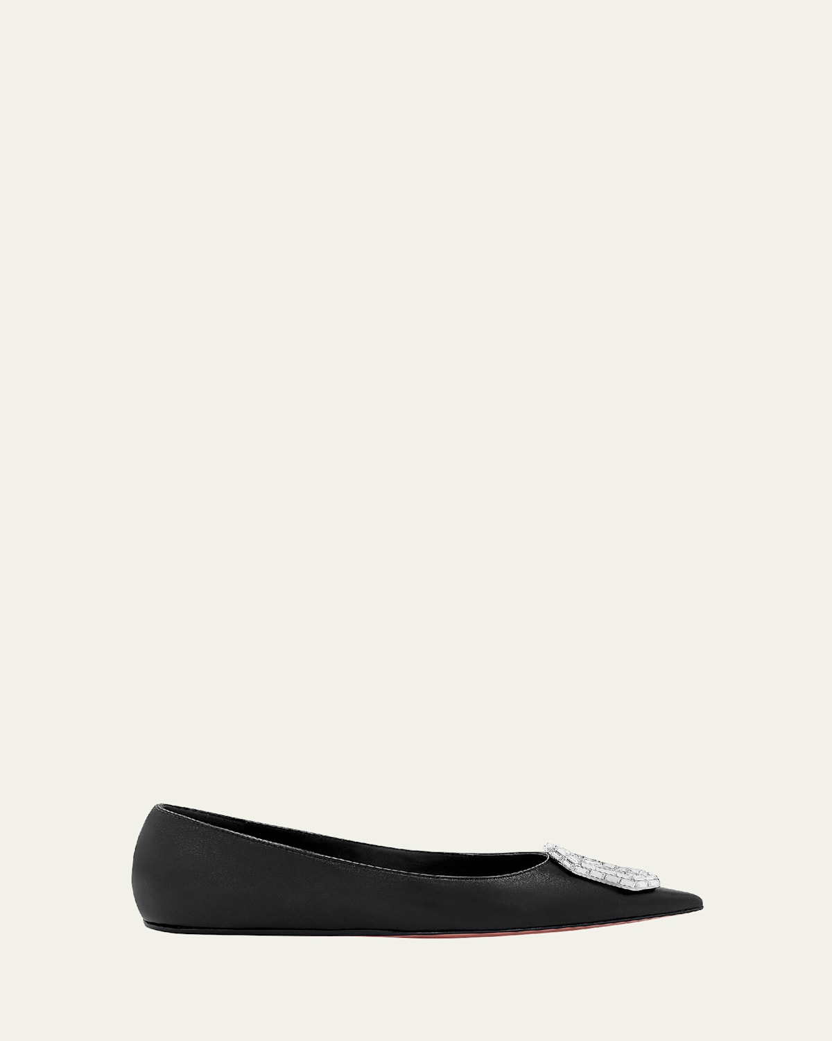 Shop Amina Muaddi Camelia Leather Crystal Ornament Ballerina Flats In Black