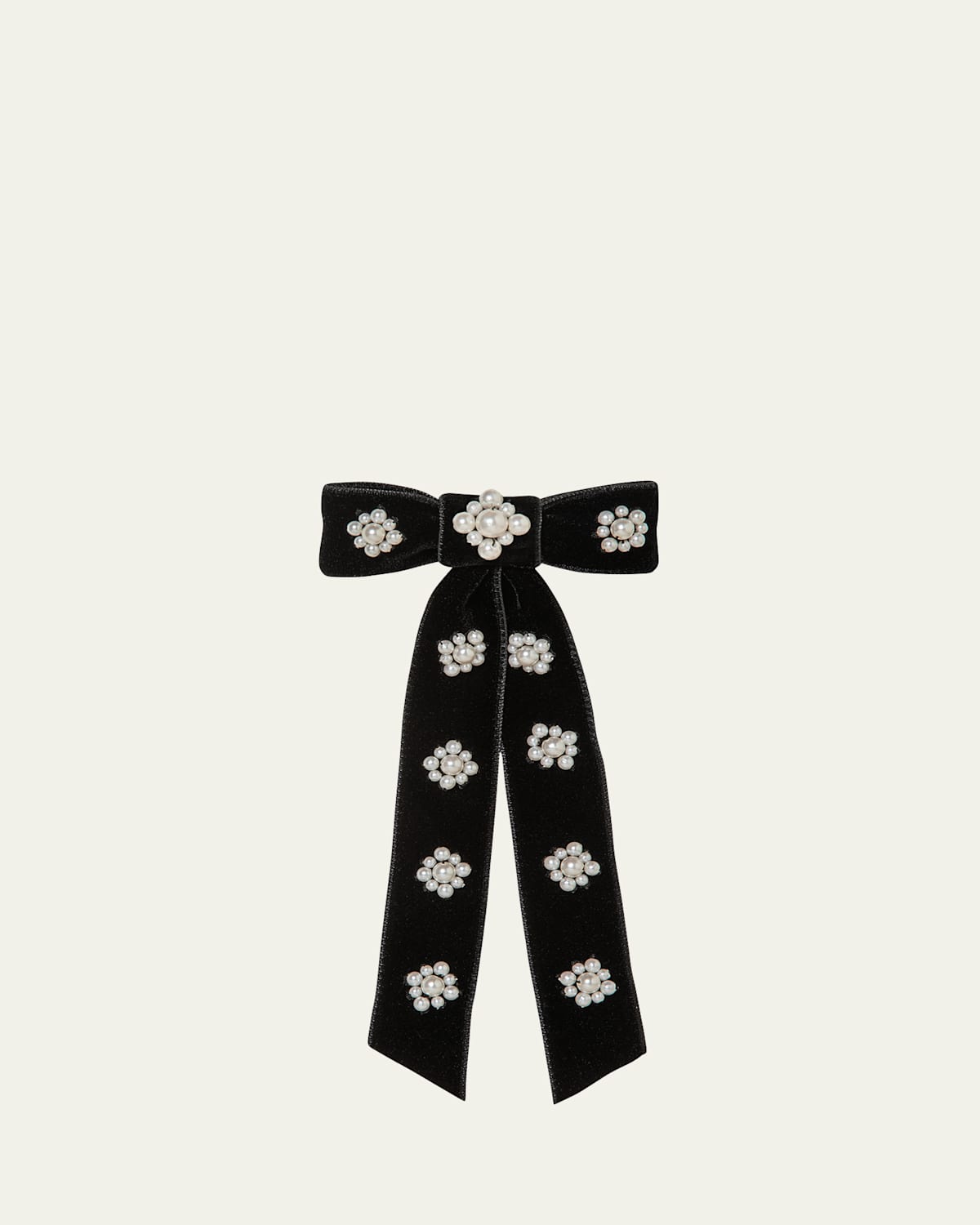 Jennifer Behr Lynette Pearly Velvet Bow Barrette In Black Pearl