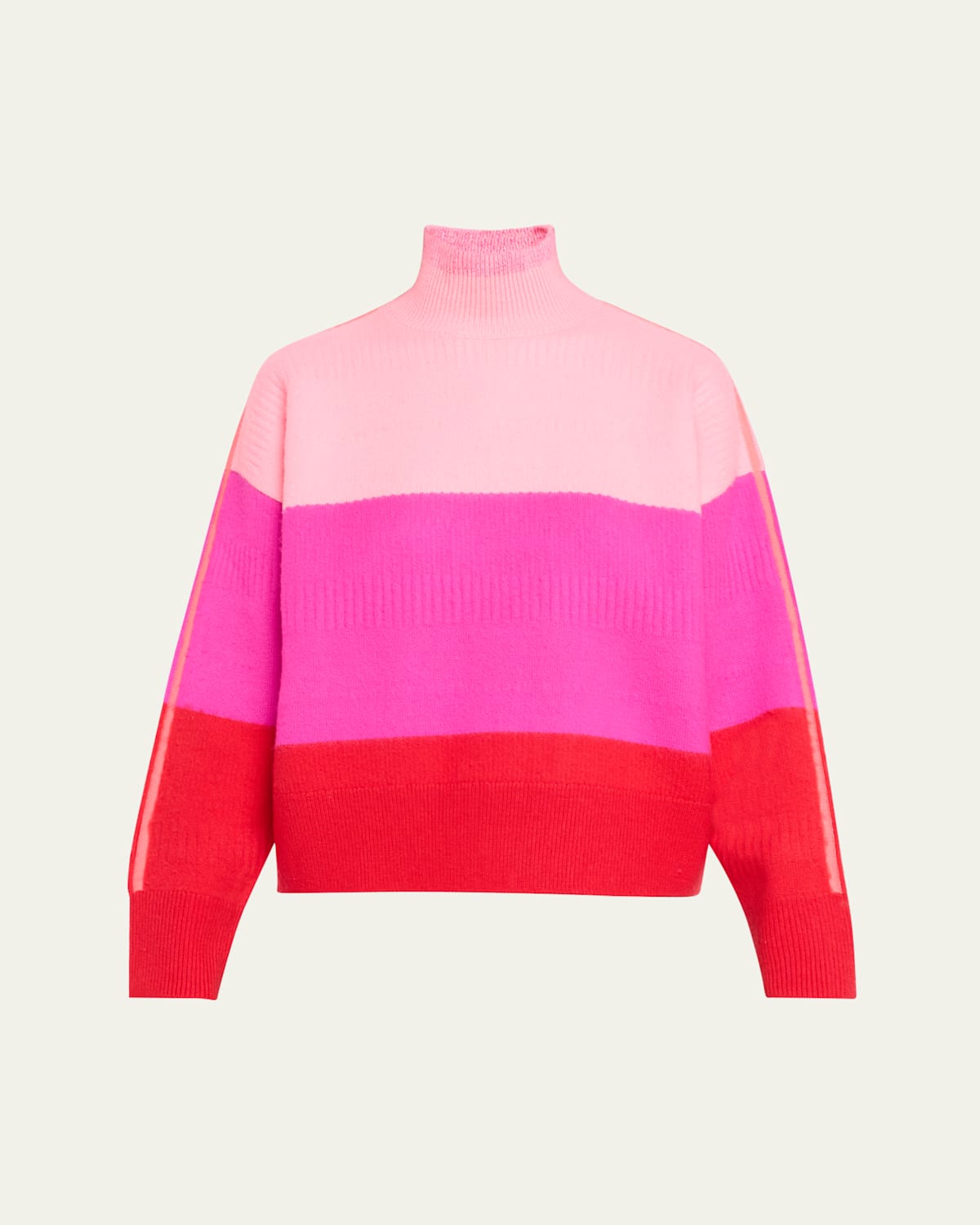 Colorblock Brushed Oversized Turtleneck Wool Sweater
