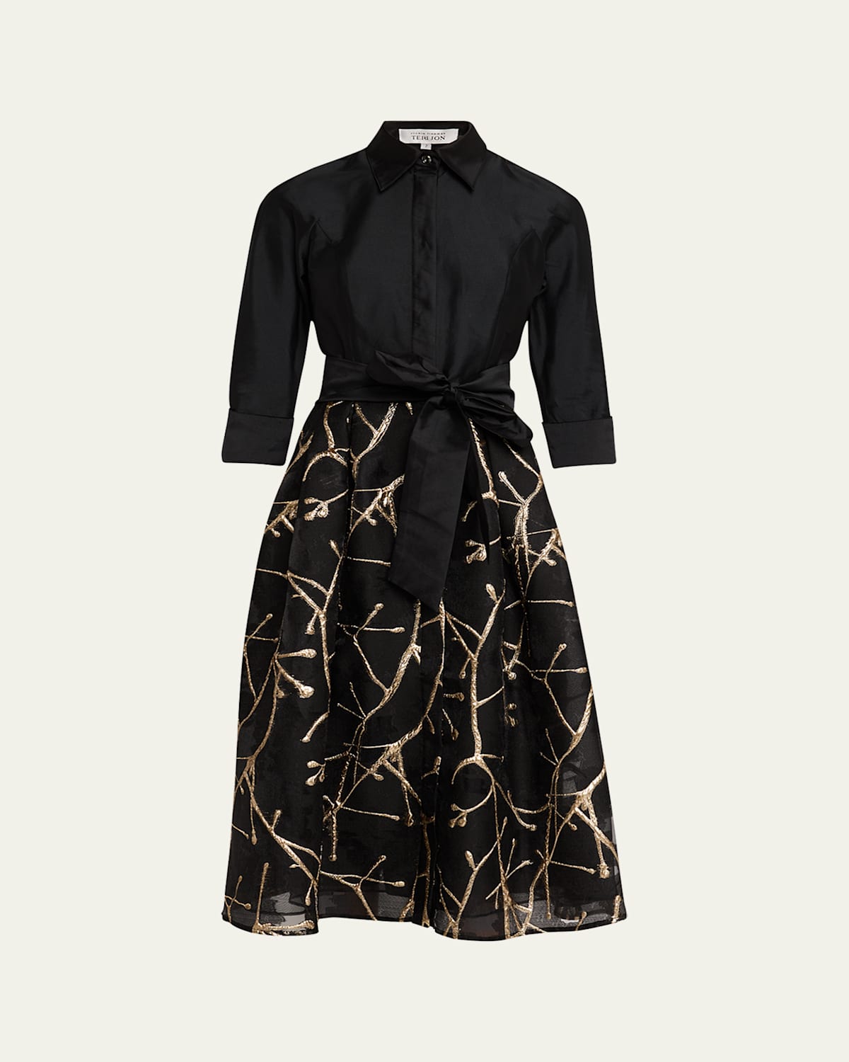 Taffeta and Metallic Jacquard Midi Shirtdress