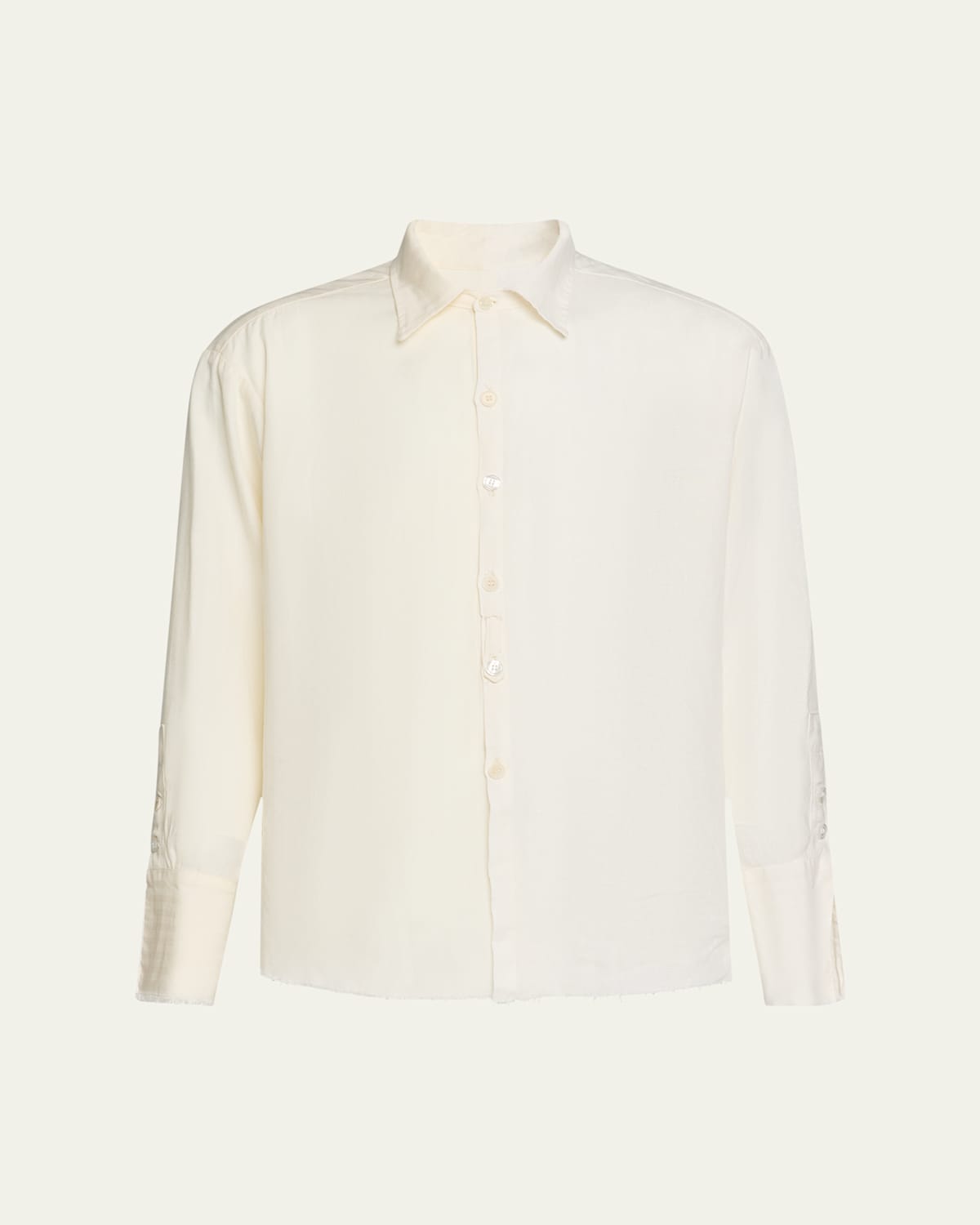 Men's Split Raw-Edge Linen Dress Shirt