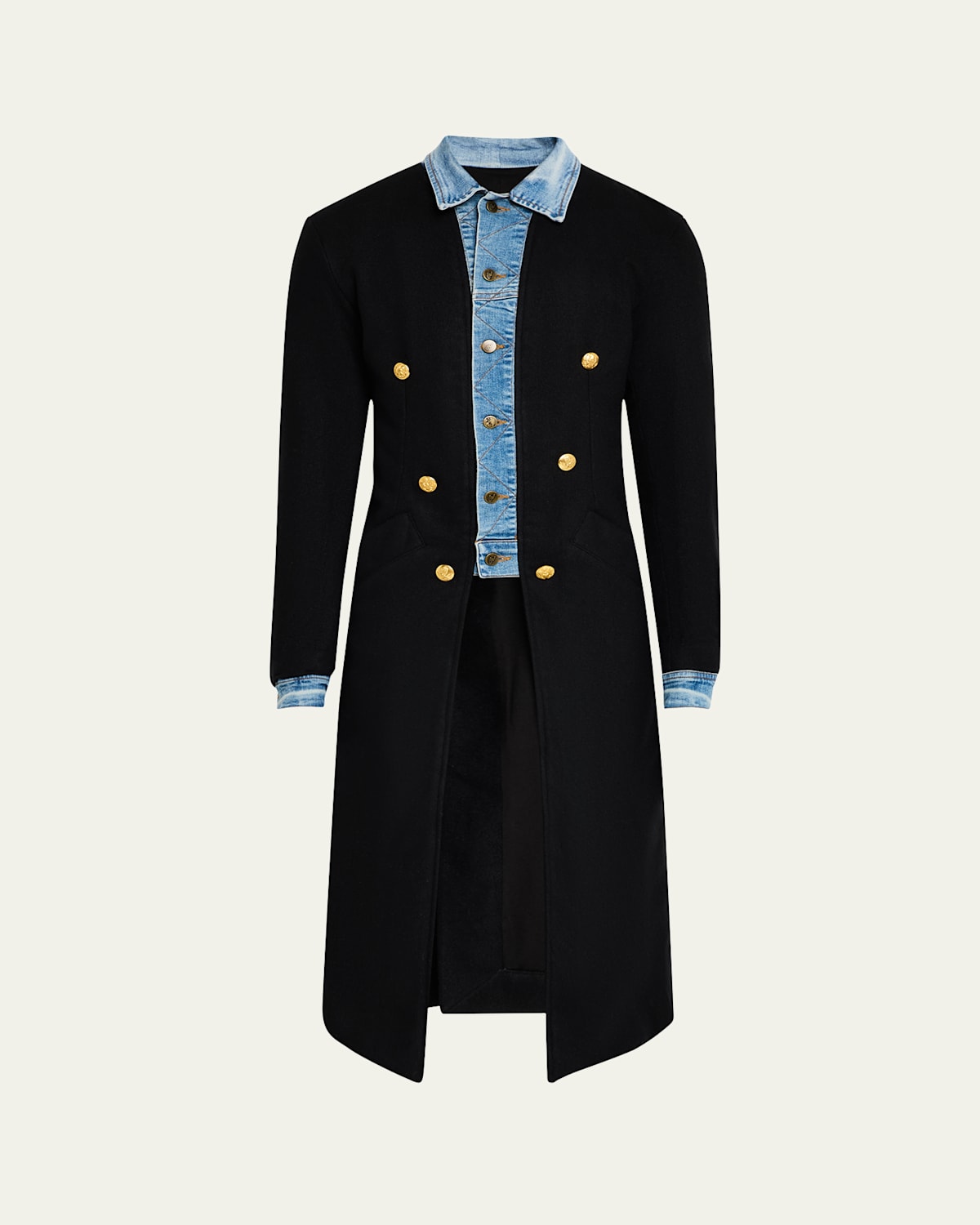 Men's Trucker-Trim Long Wool Coat