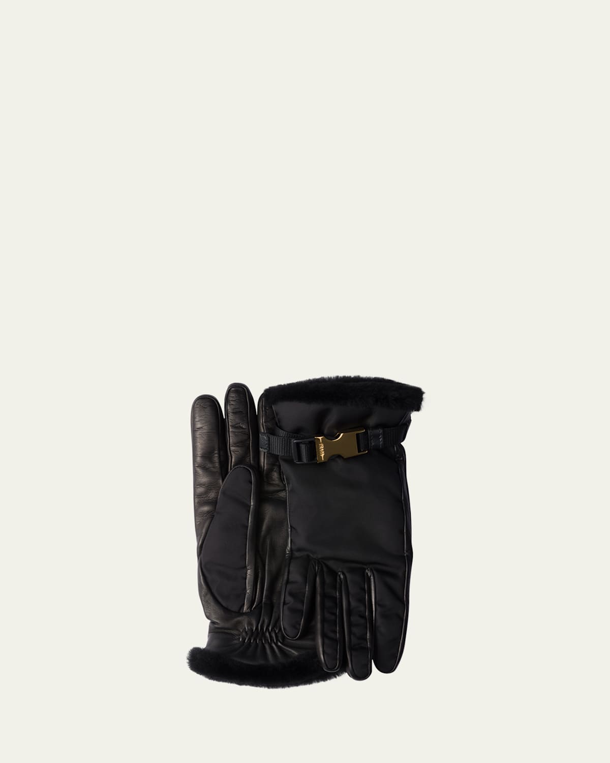 Prada Handschuhe Aus Re-nylon Und Lammfell In F0632 Nero 1