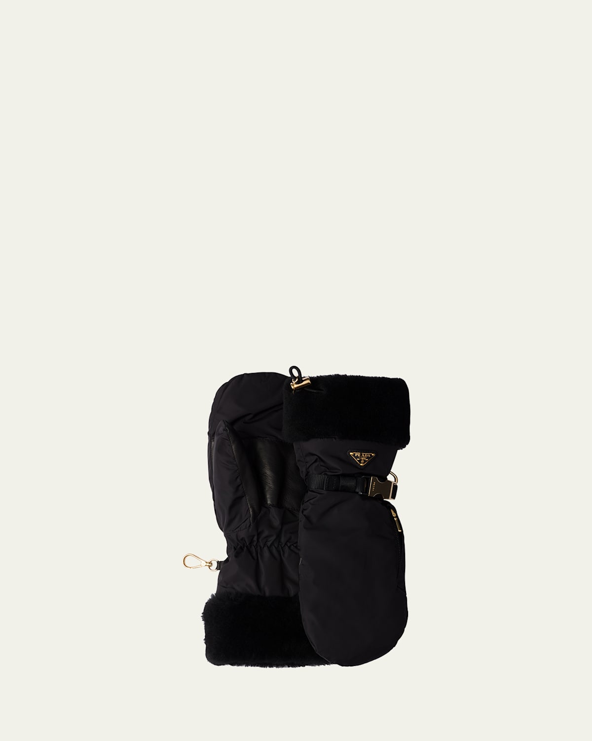 Prada Re-nylon And Shearling Mittens In F0632 Nero 1