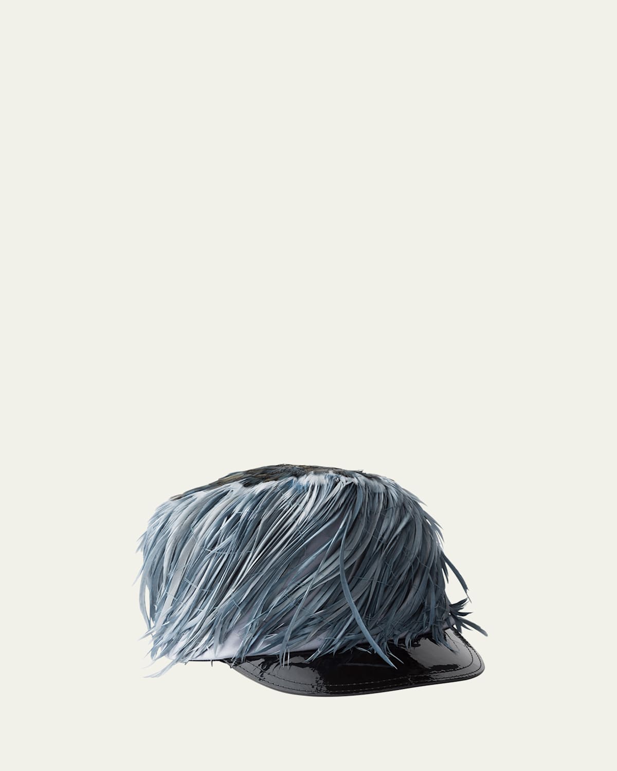 Prada Patent Leather And Feather Hat In F0076 Celeste