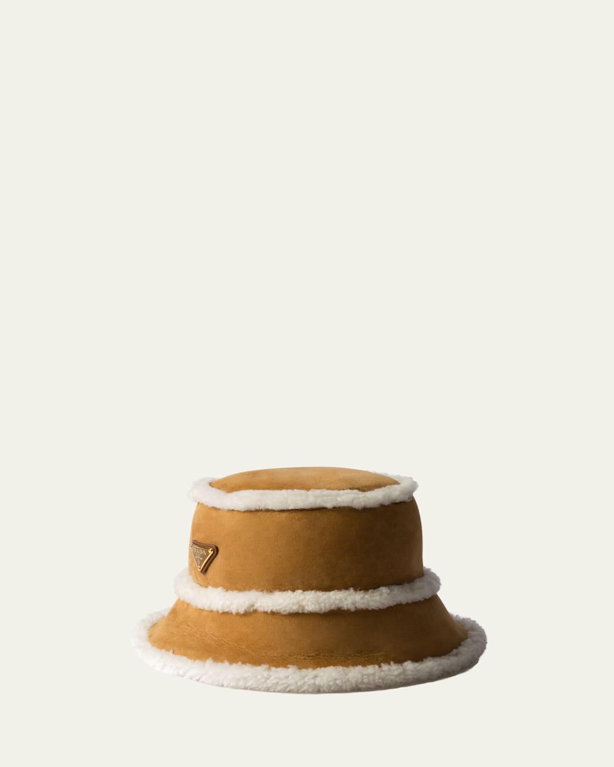 Prada Suede Shearling Bucket Hat In F0151 Miele