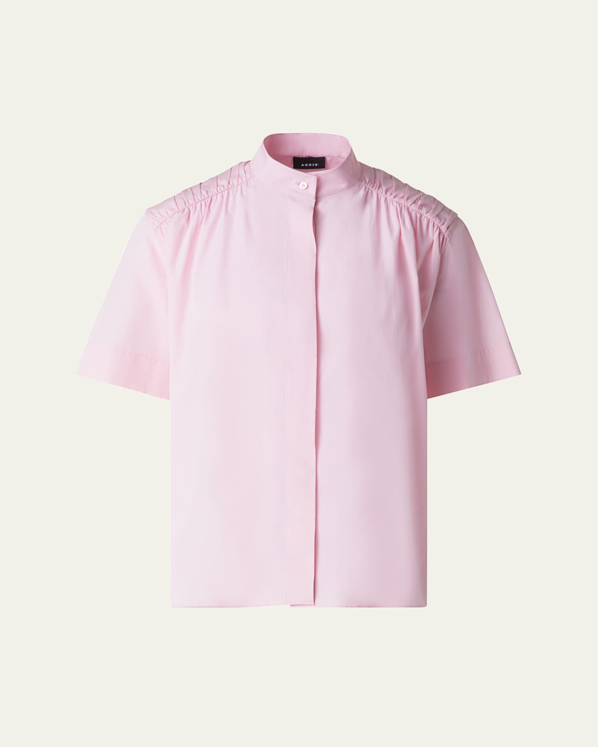 AKRIS GATHERED-SHOULDER COTTON POPLIN BUTTON-DOWN BLOUSE 