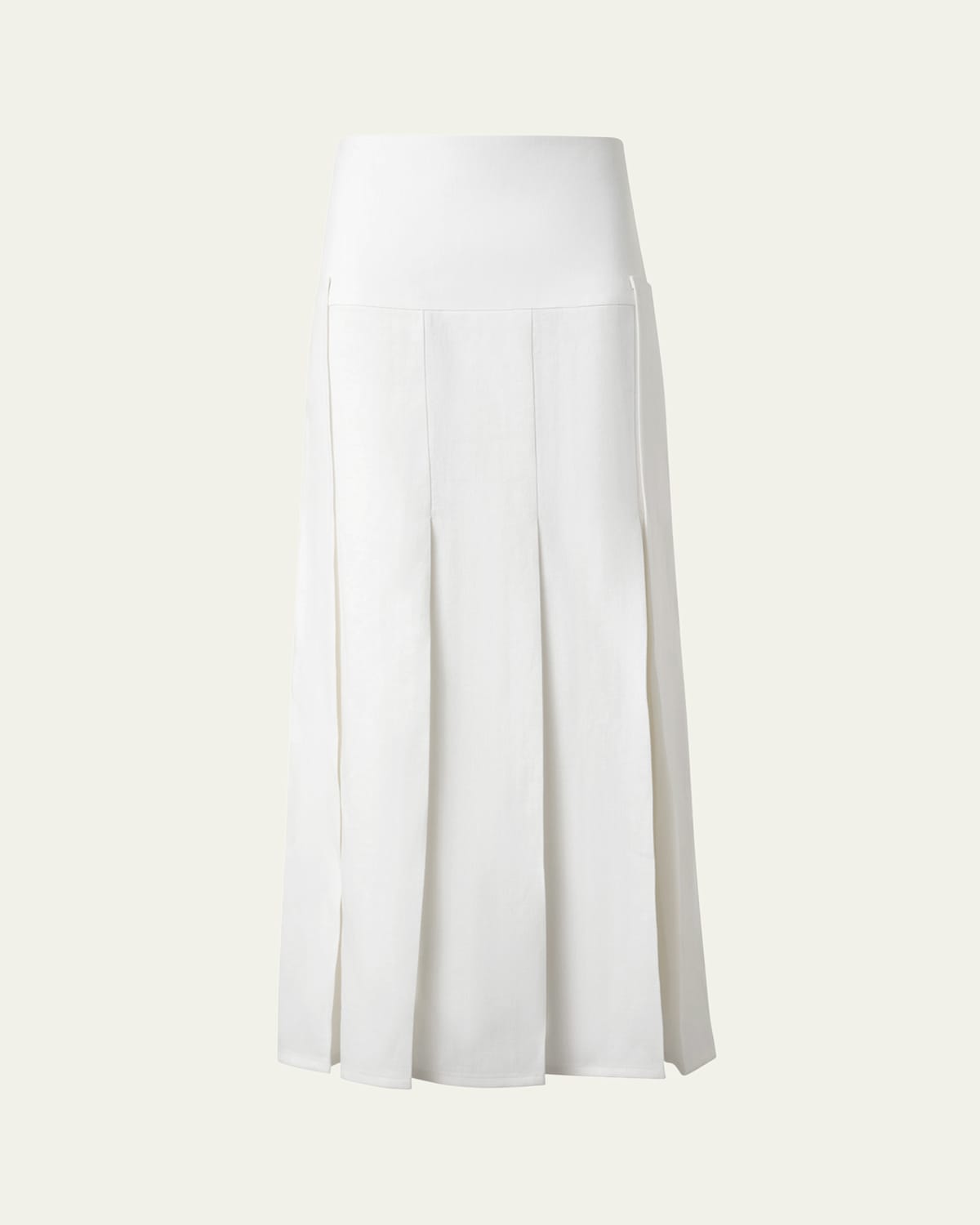 AKRIS STONEWASHED LINEN-WOOL PLEATED MIDI SKIRT 