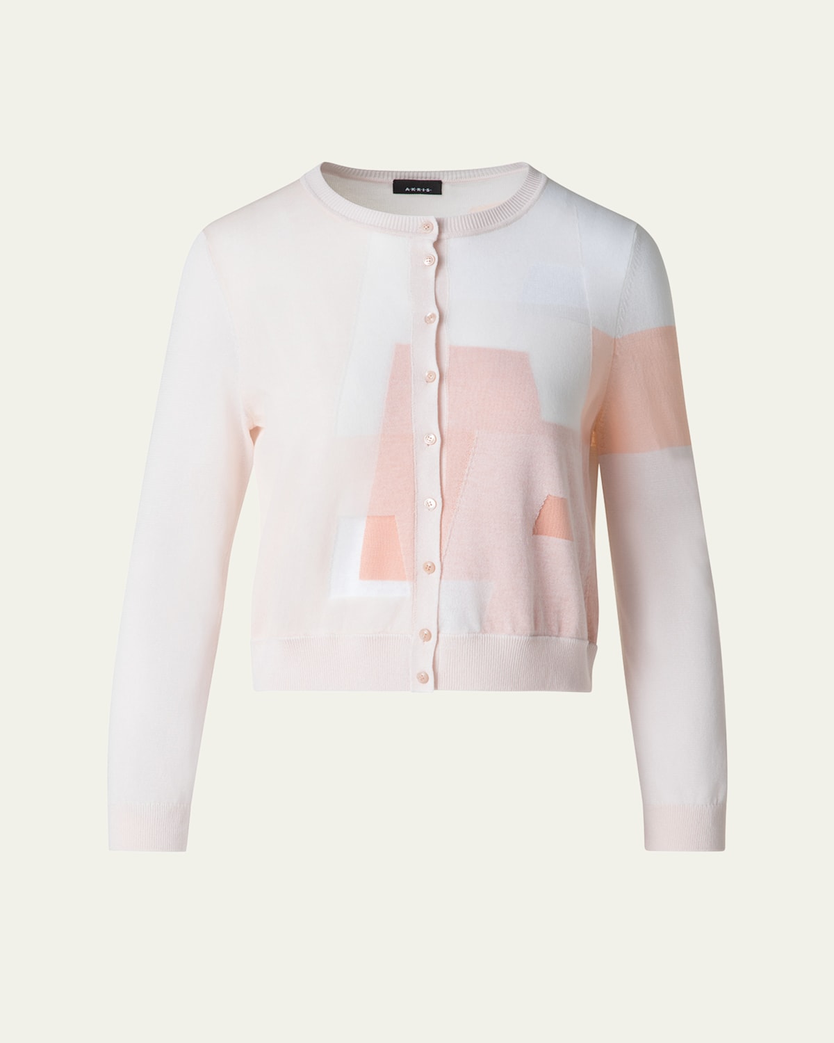 Akris Short Trapezoid Intarsia Knit Cardigan In Seashell