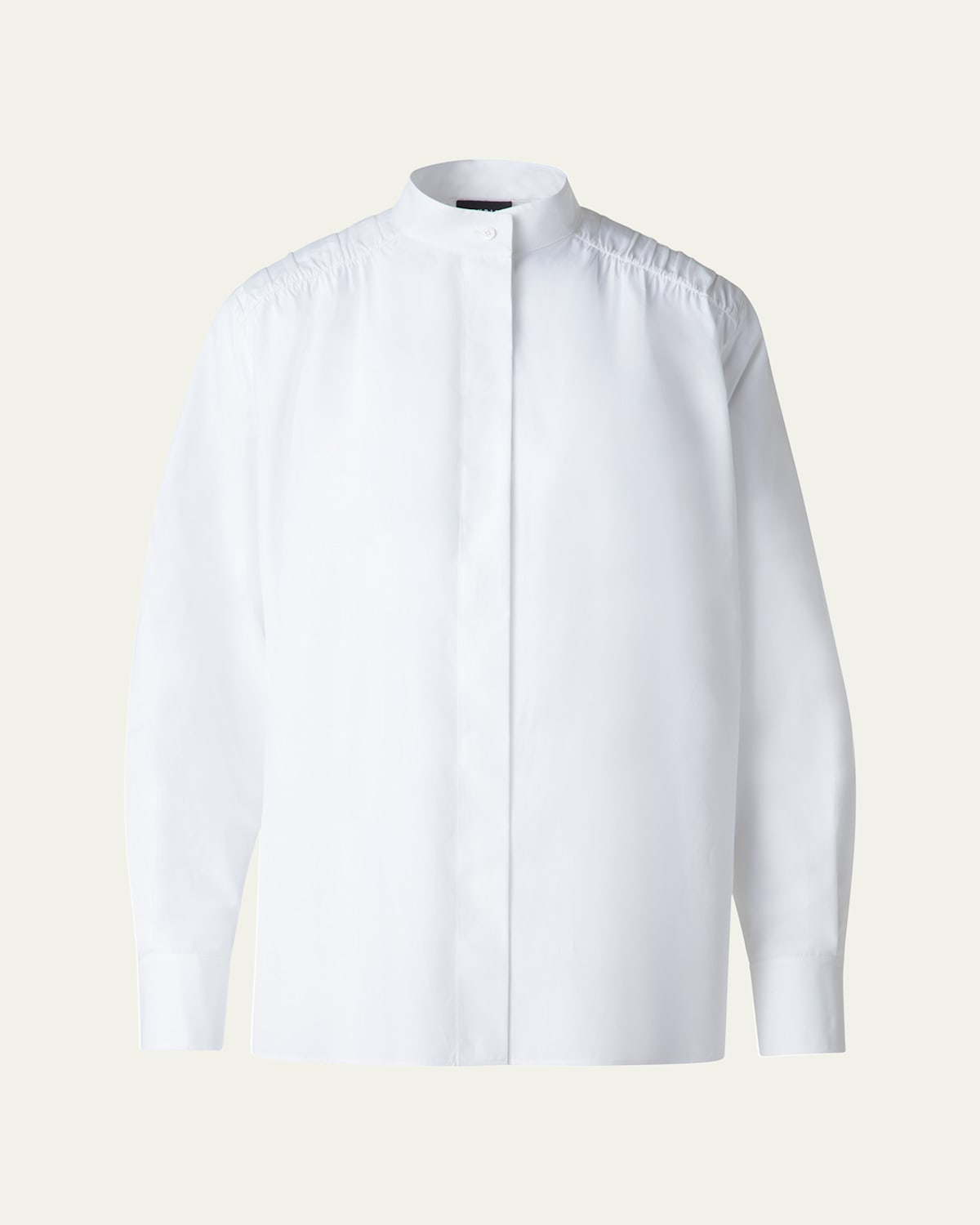 Akris Gathered Shoulder Button Down Poplin Blouse In Pure White