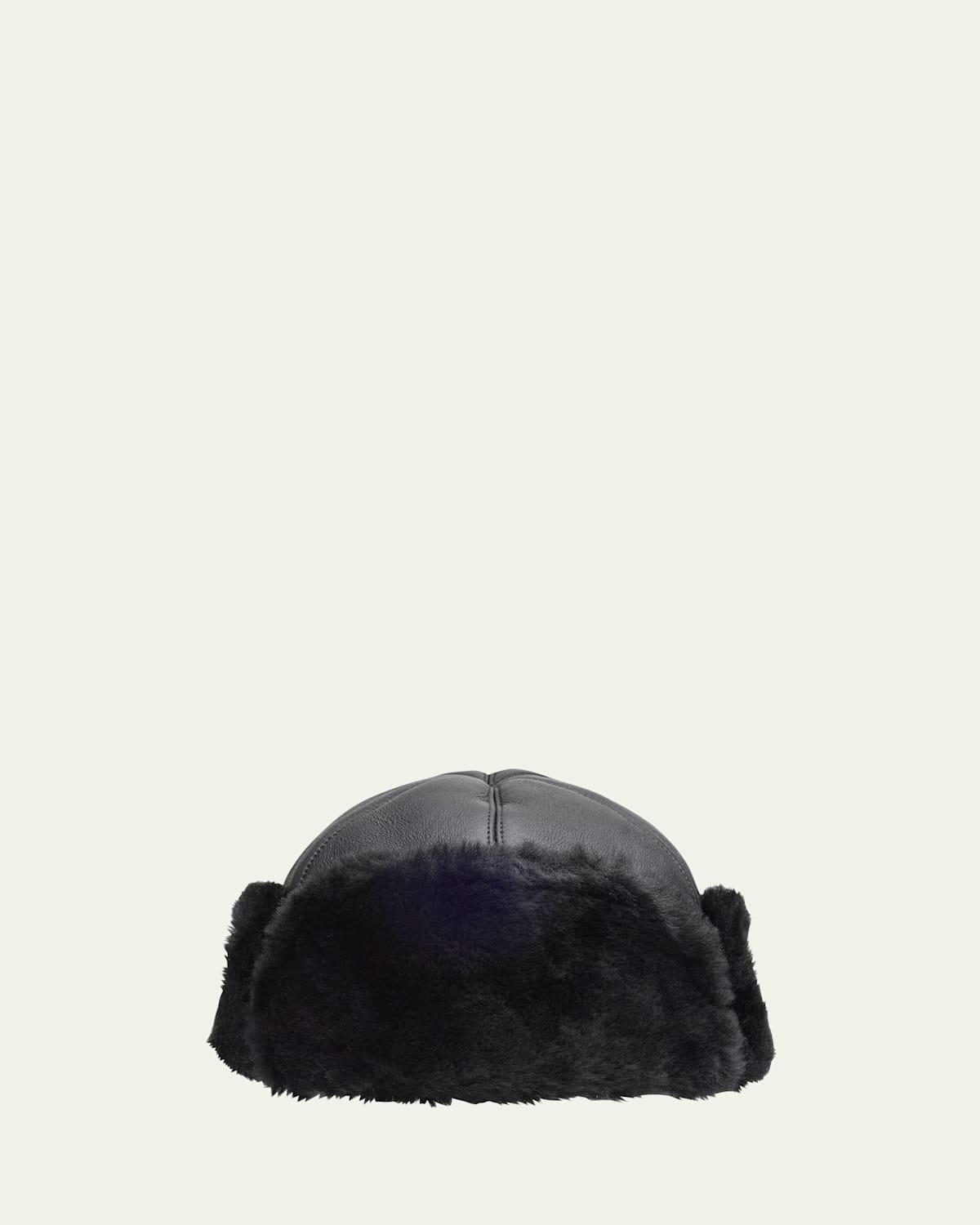 Men's Napa Leather Shearling-Lined Beanie Hat