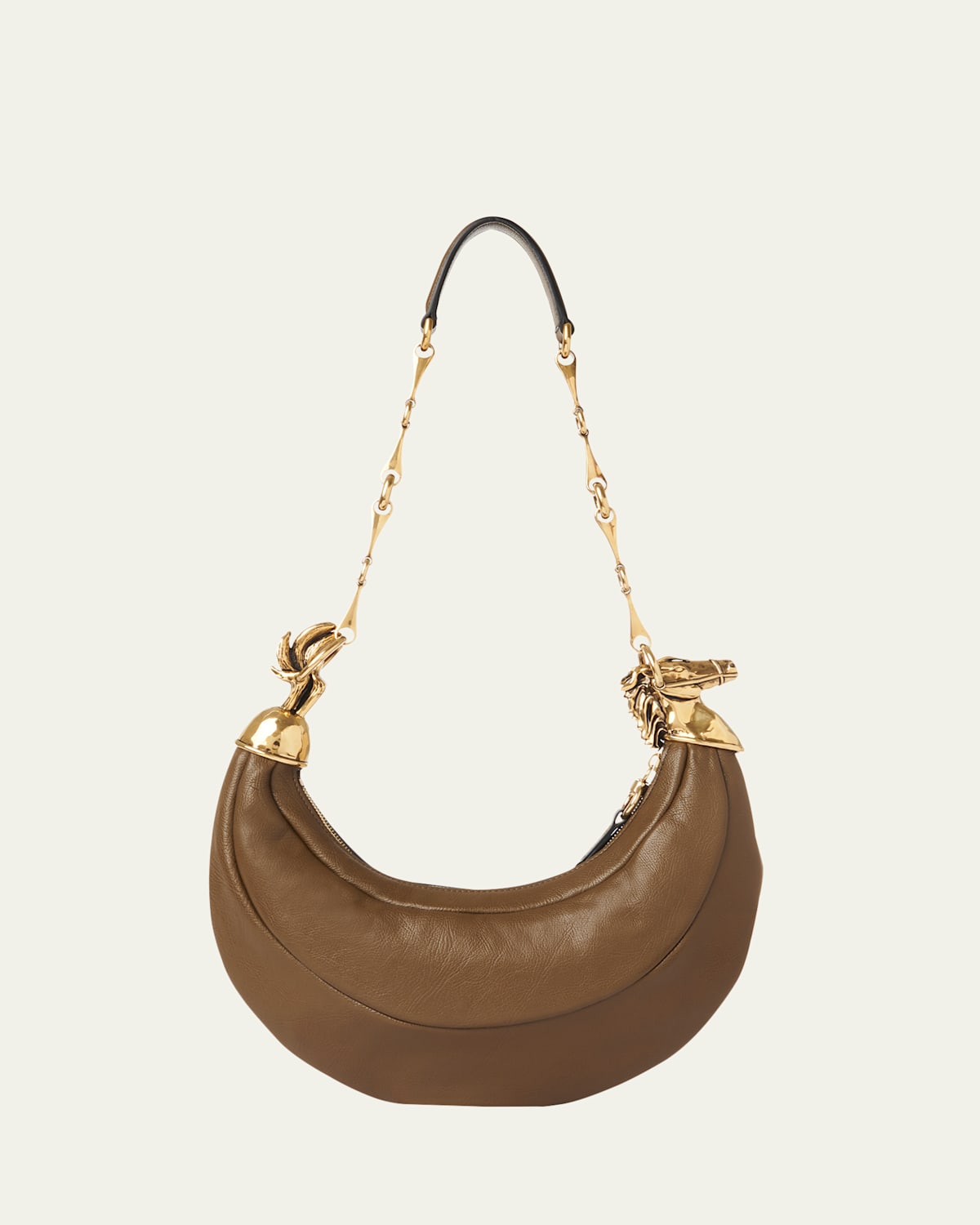 Chloé Horse Chain Shoulder Bag In Calfskin Leather In Brown