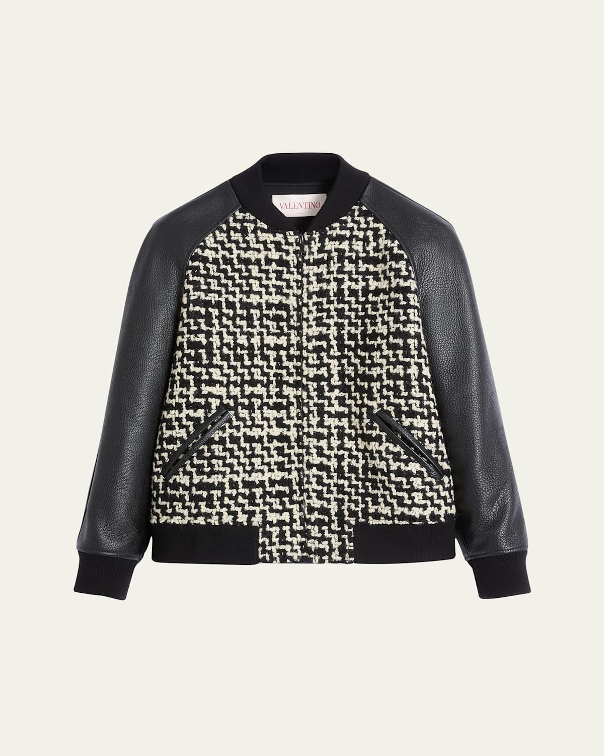 Valentino Chez-patch Tweed Bomber Jacket In Beige