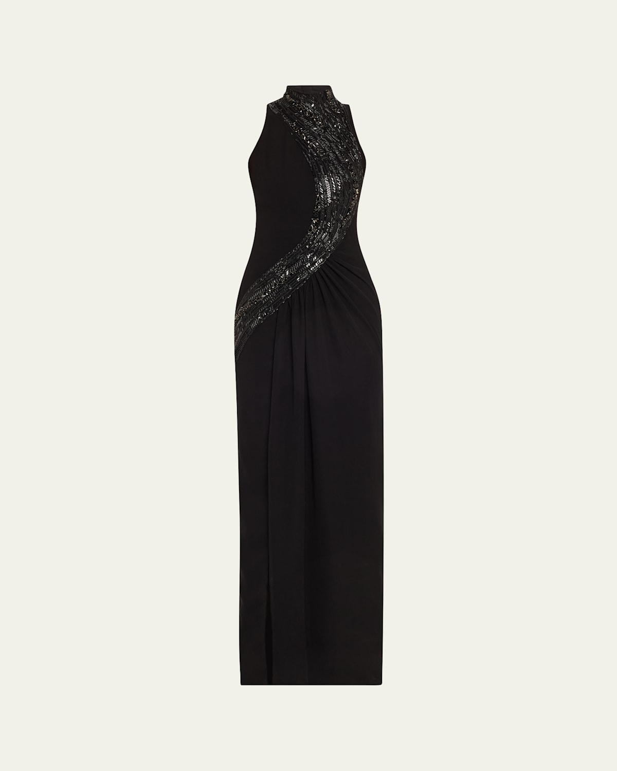Wave Crystal Embroidered Slit Gown