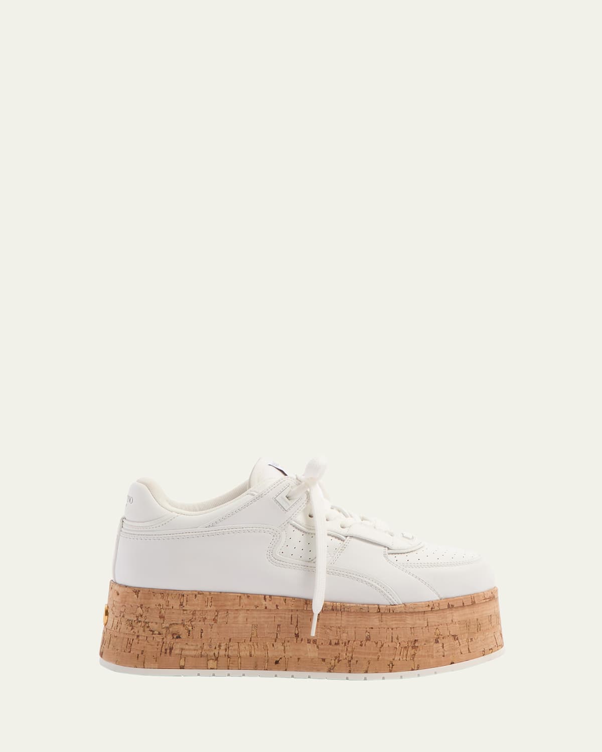 Valentino Leather Platform Sneakers Perforated Detailing In Bianco
