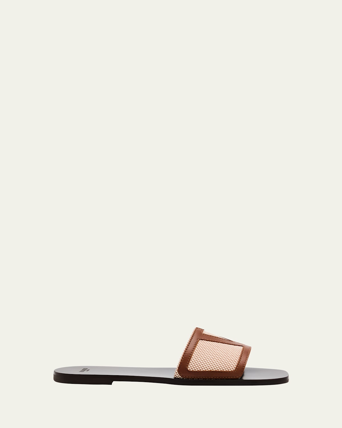 Shop Valentino Viva Vlogo Canvas Flat Slide Sandals In Naturale Tobacco