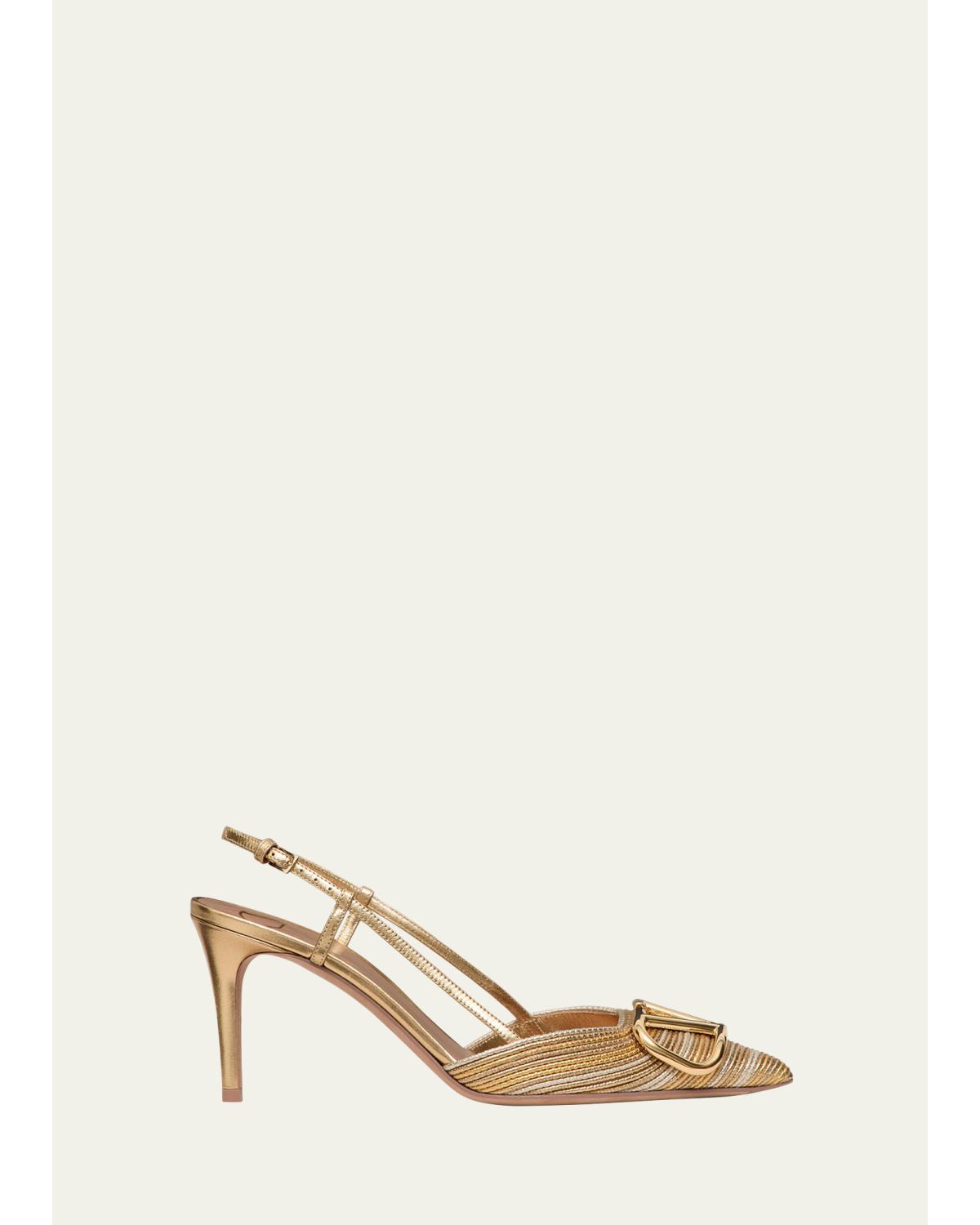VLogo Metallic Slingback Pumps