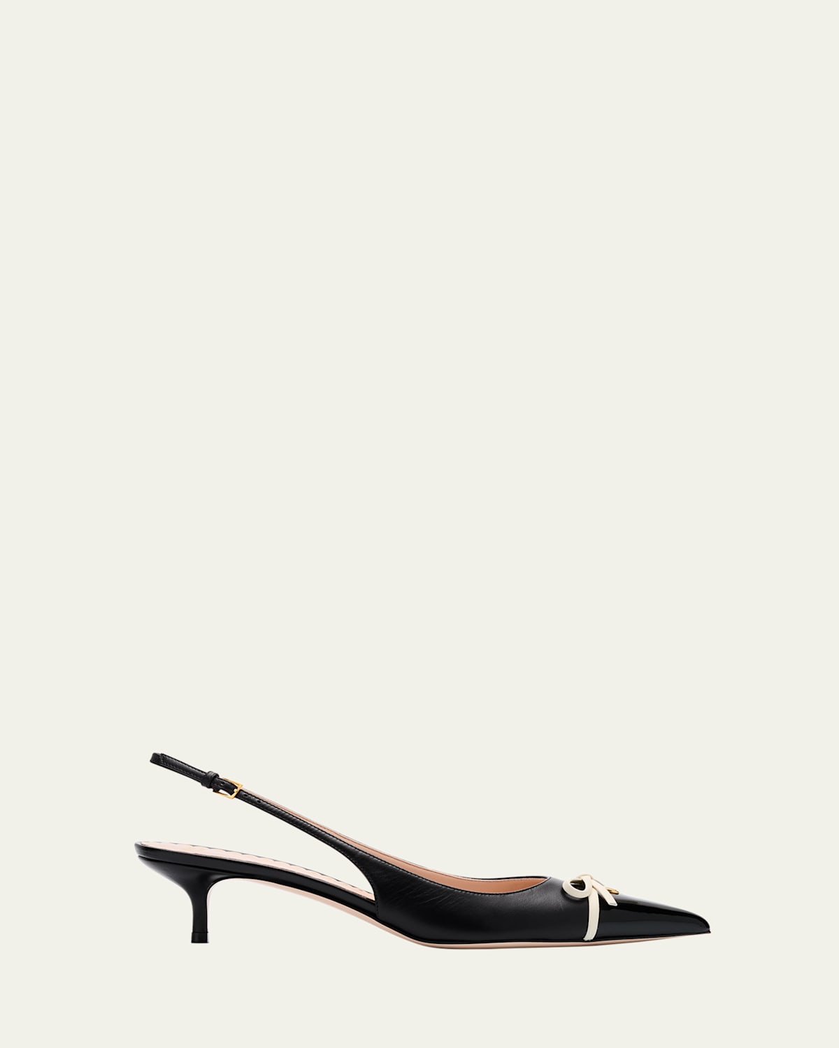 VALENTINO GARAVANI PATENT CAP-TOE LEATHER KITTEN SLINGBACK PUMPS 