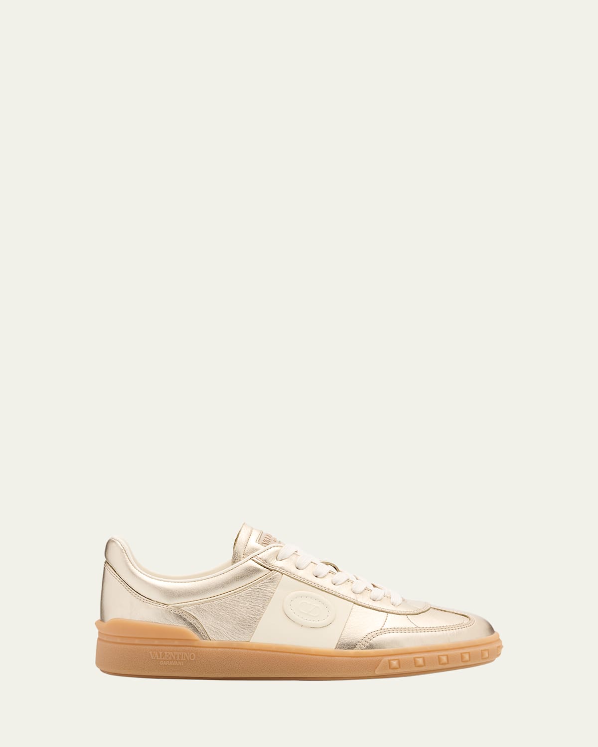 Valentino Garavani Upvillage Panelled Metallic Leather Sneakers In Platino/ivory/ivory/ambra