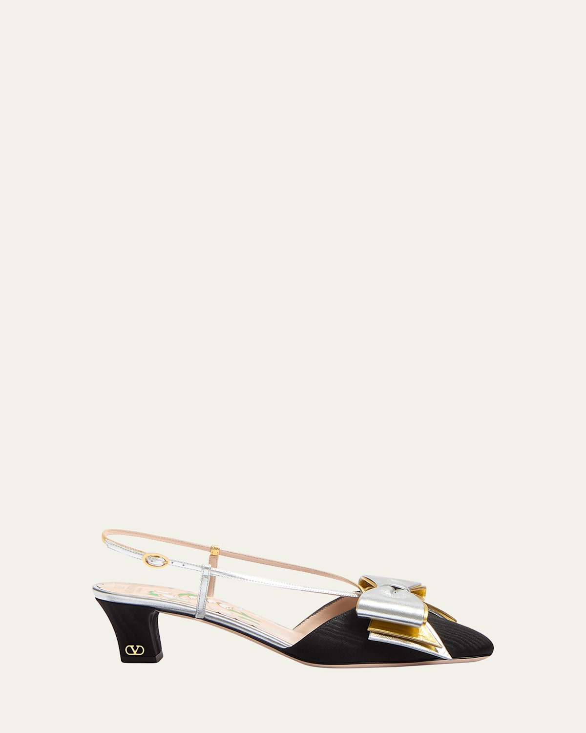 Valentino Bowow T. 45 Mid Heel Pumps In Nerosilverold Goldsilver