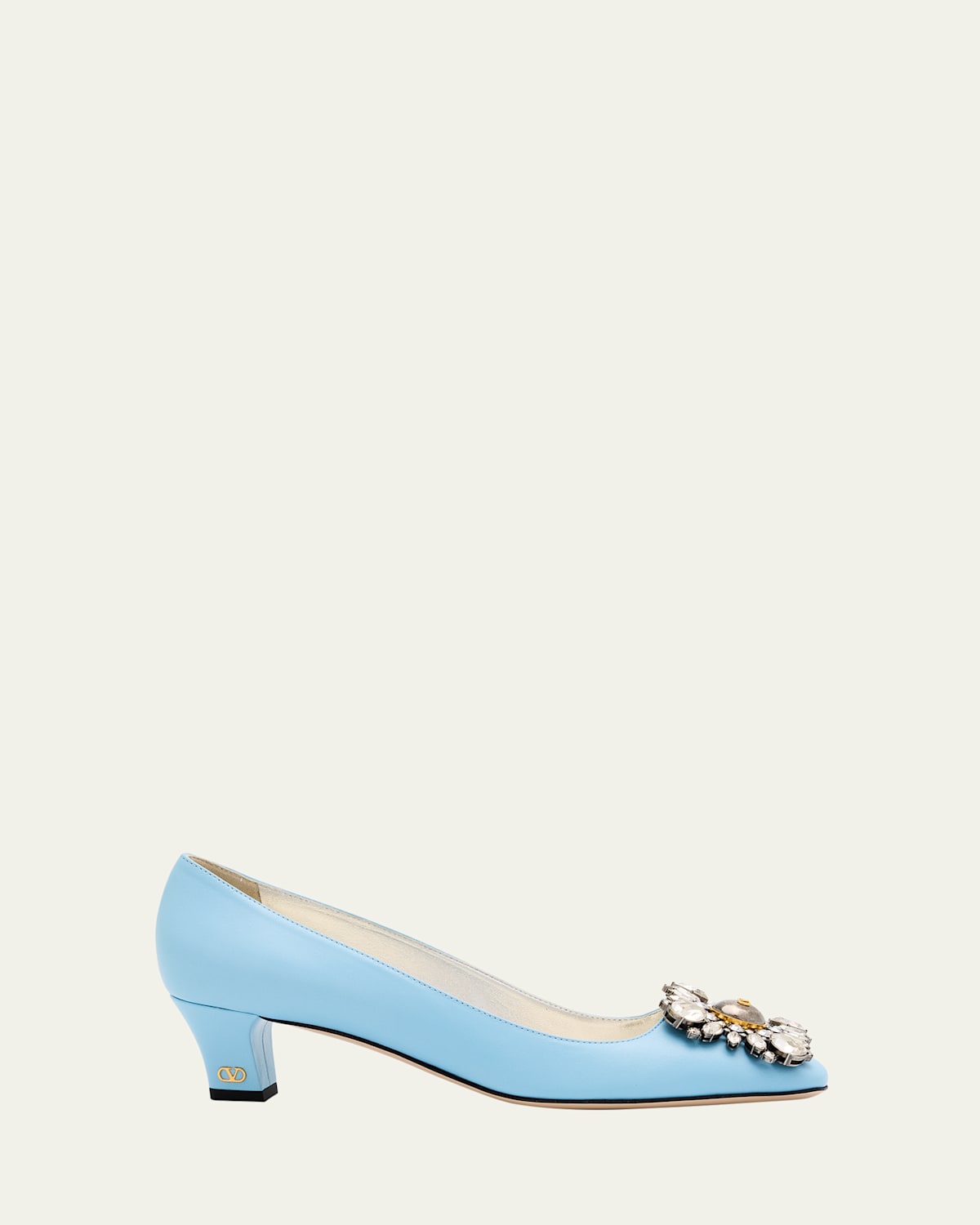 Valentino Garavani Leather Crystal Ornament Pumps In Blue